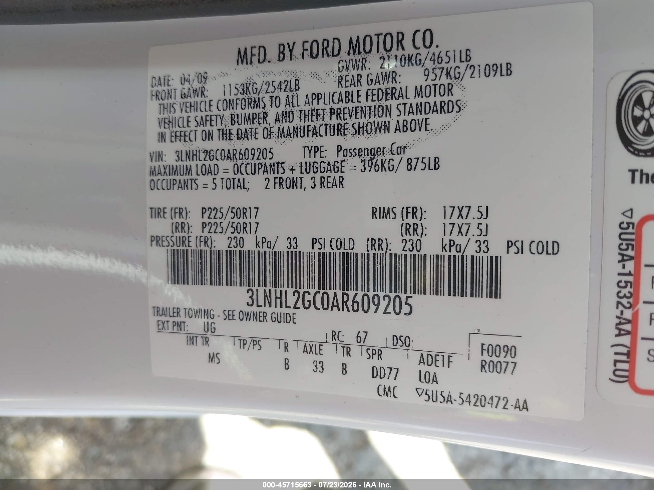 2010 Lincoln Mkz   Белый vin: 3LNHL2GC0AR609205
