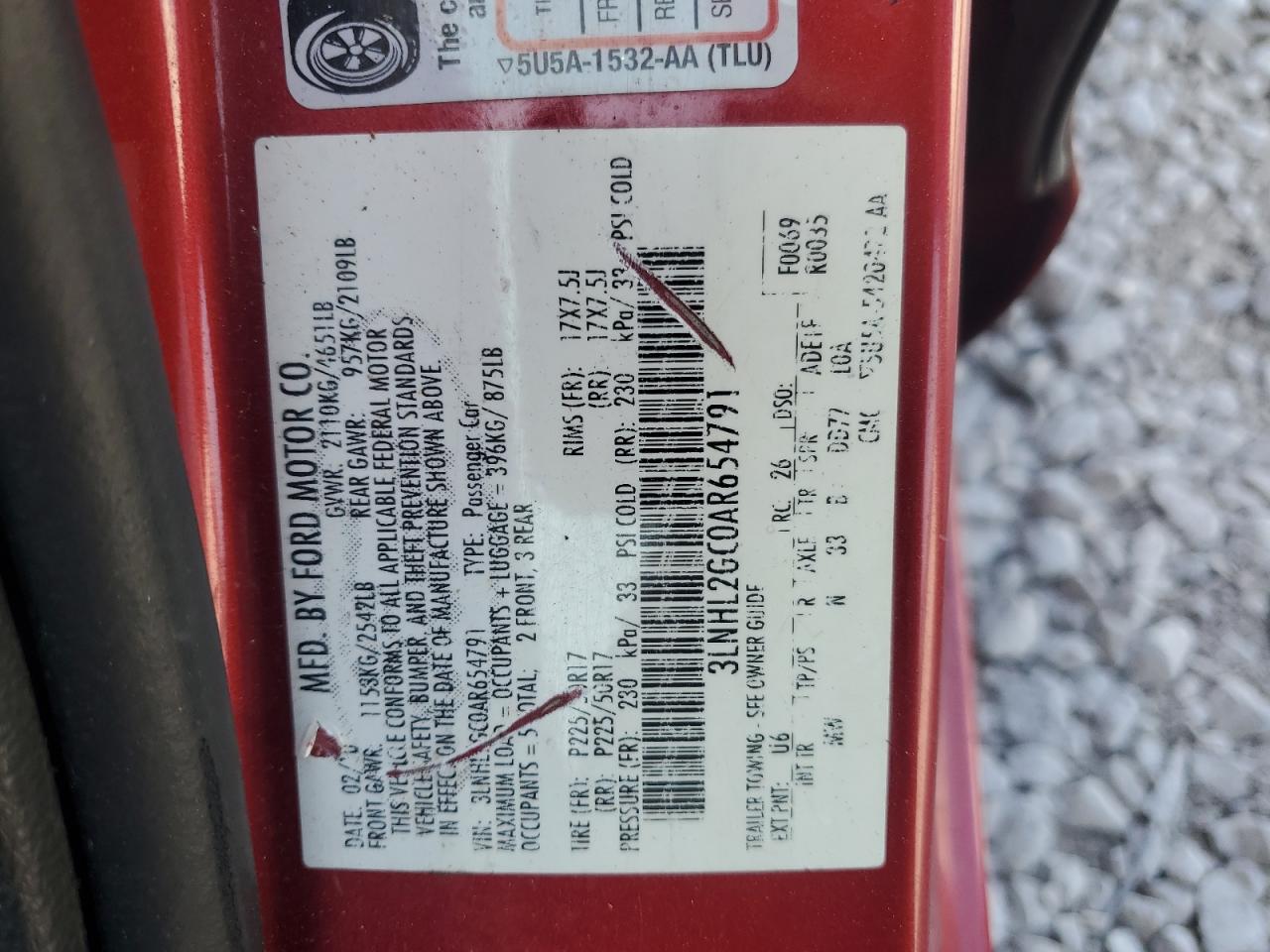 2010 Lincoln Mkz Red vin: 3LNHL2GC0AR654791