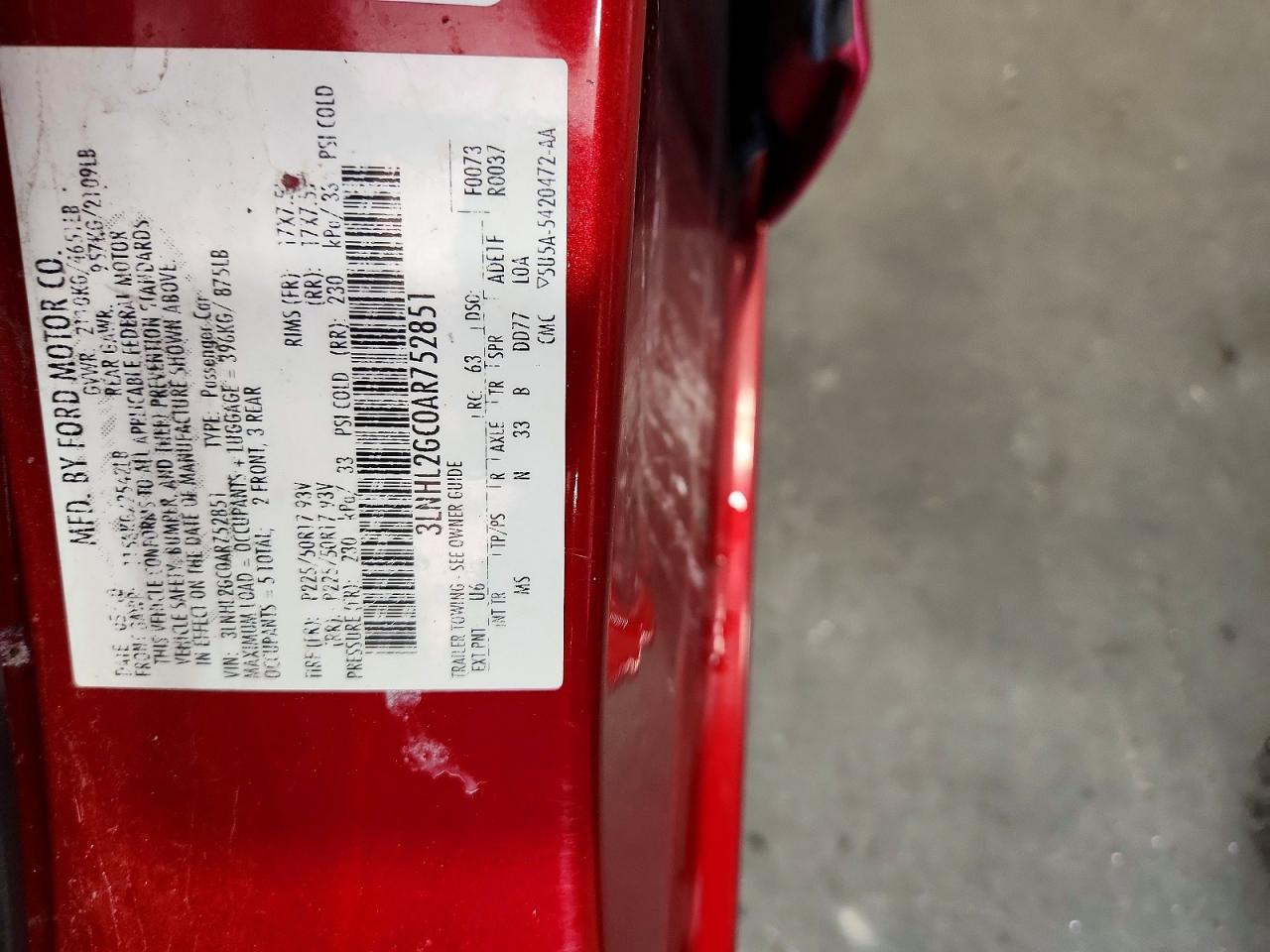 2010 Lincoln Mkz Red vin: 3LNHL2GC0AR752851