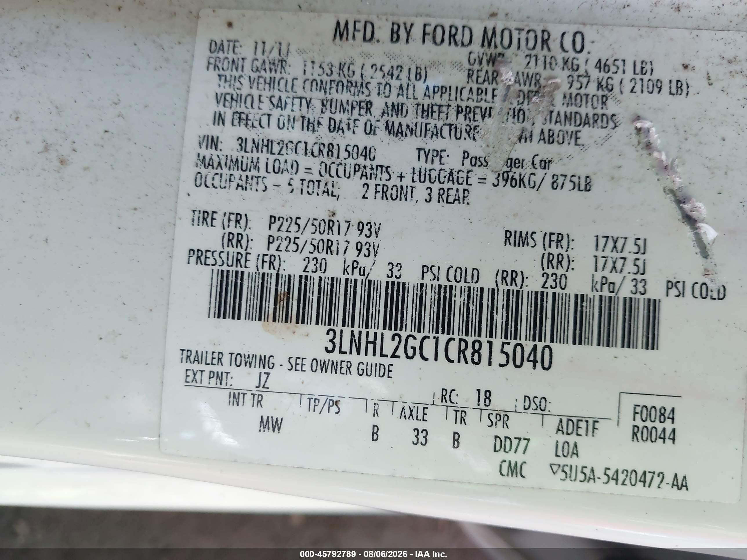2012 Lincoln Mkz   Белый vin: 3LNHL2GC1CR815040