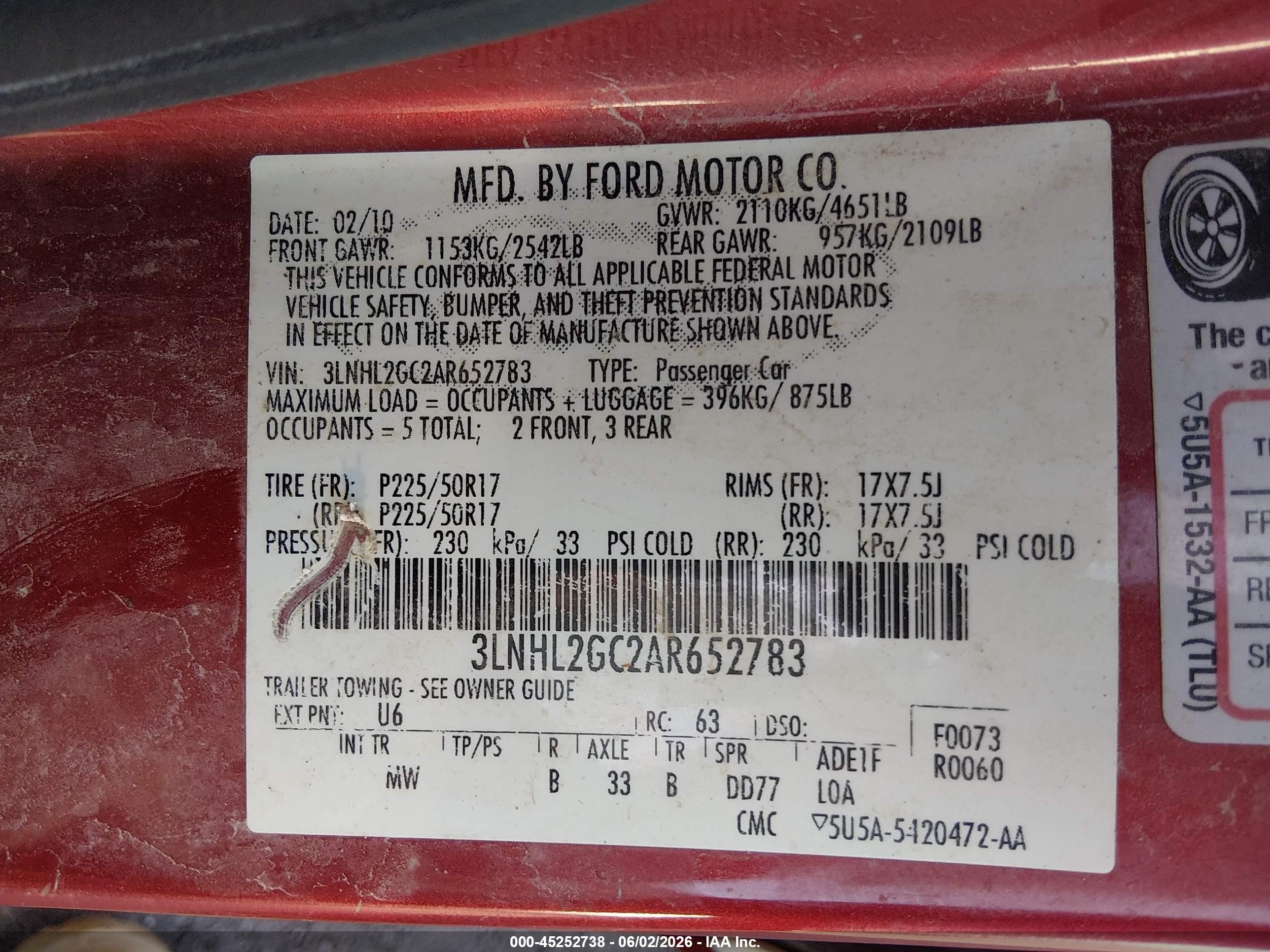 2010 Lincoln Mkz   Red vin: 3LNHL2GC2AR652783