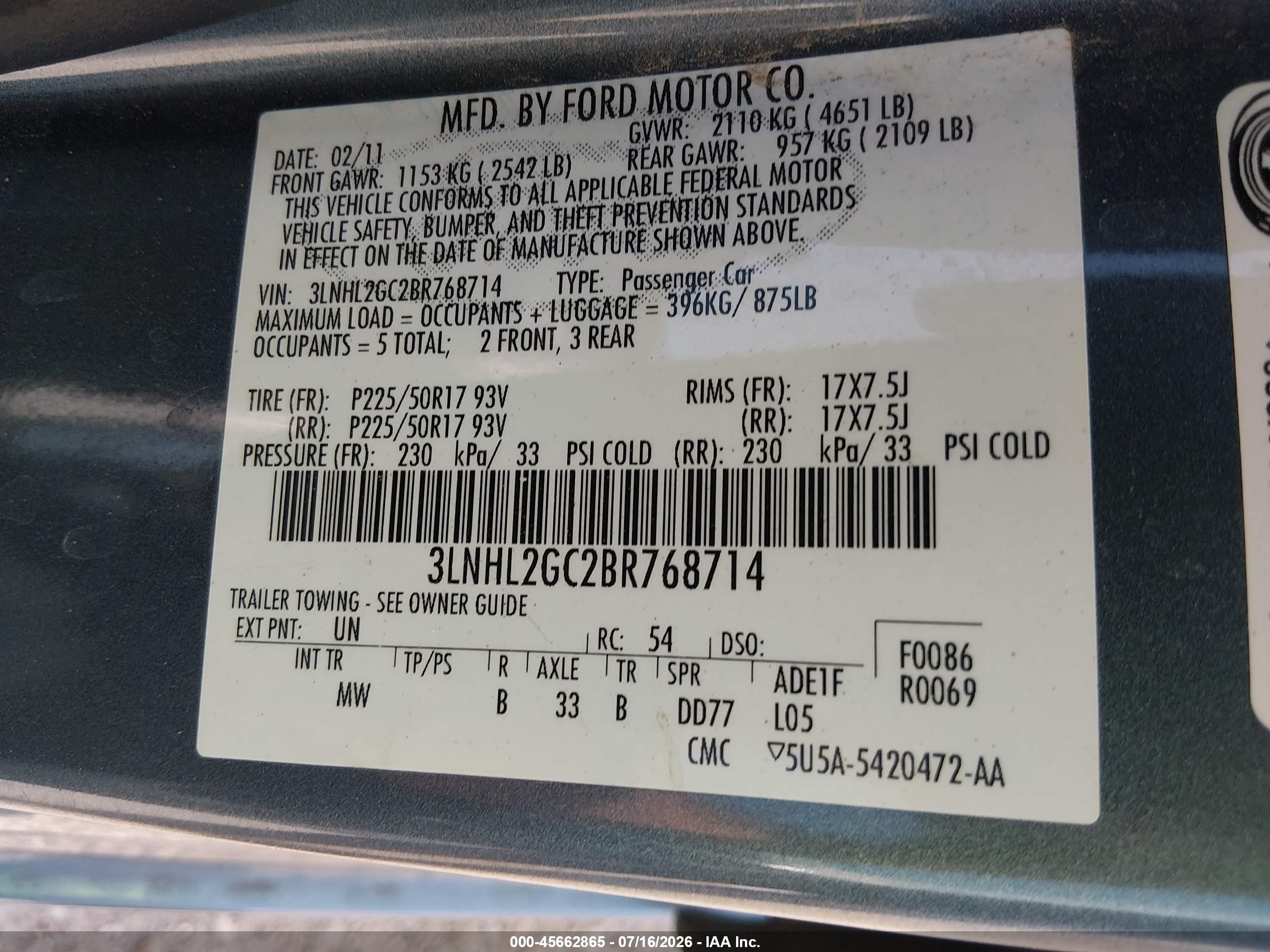 2011 Lincoln Mkz   Blue vin: 3LNHL2GC2BR768714