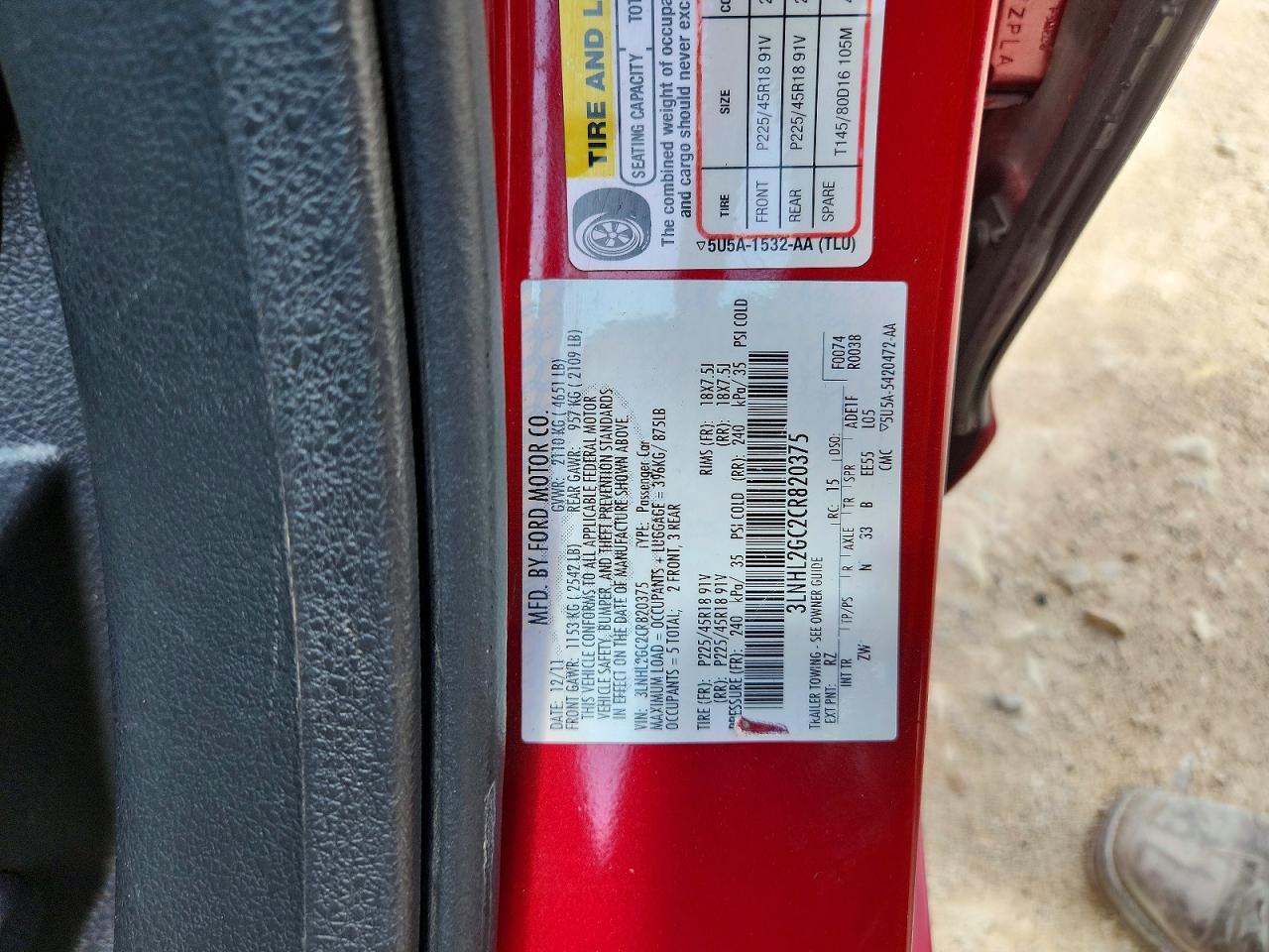 2012 Lincoln Mkz Red vin: 3LNHL2GC2CR820375