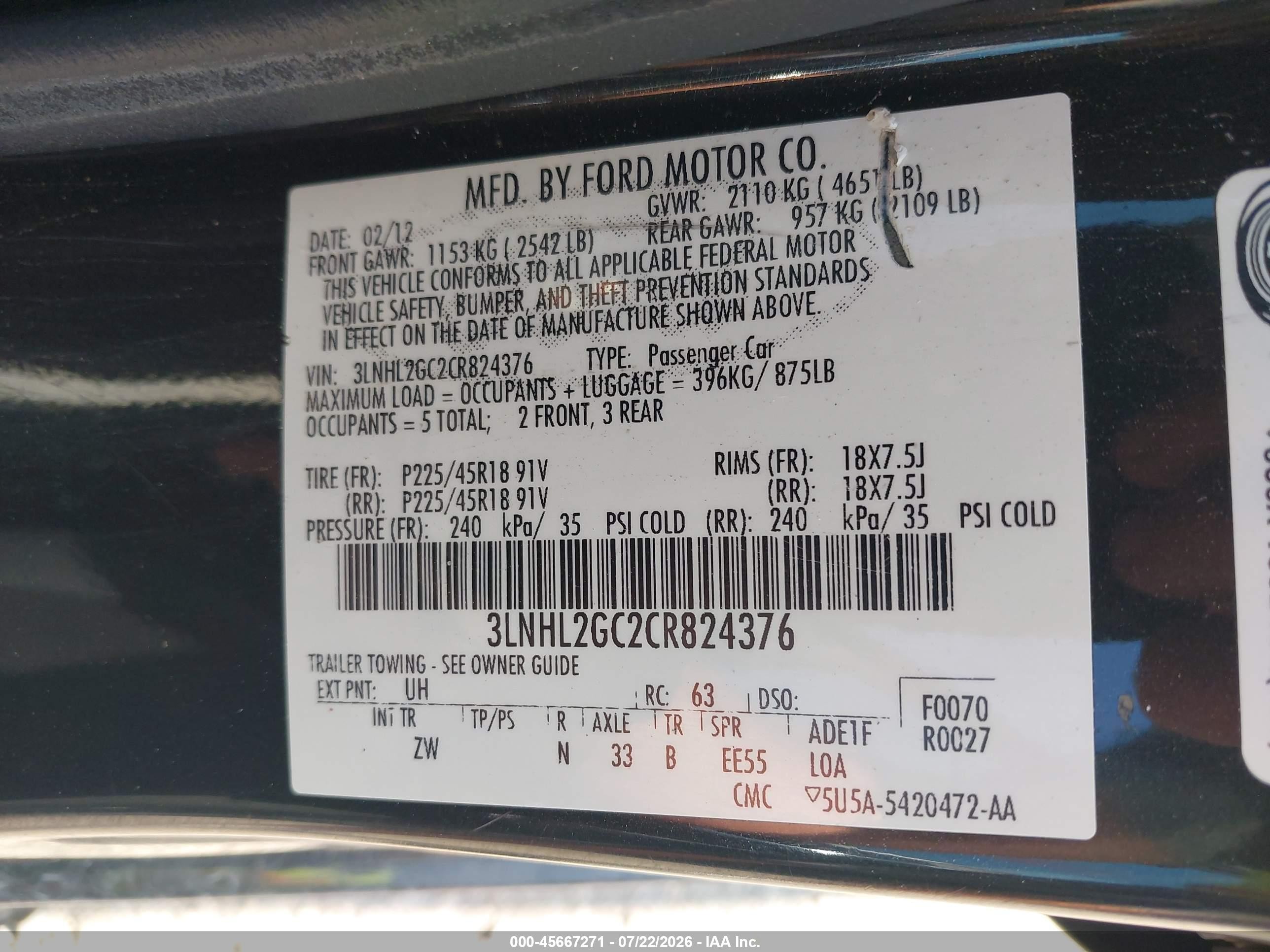 2012 Lincoln Mkz   Black vin: 3LNHL2GC2CR824376