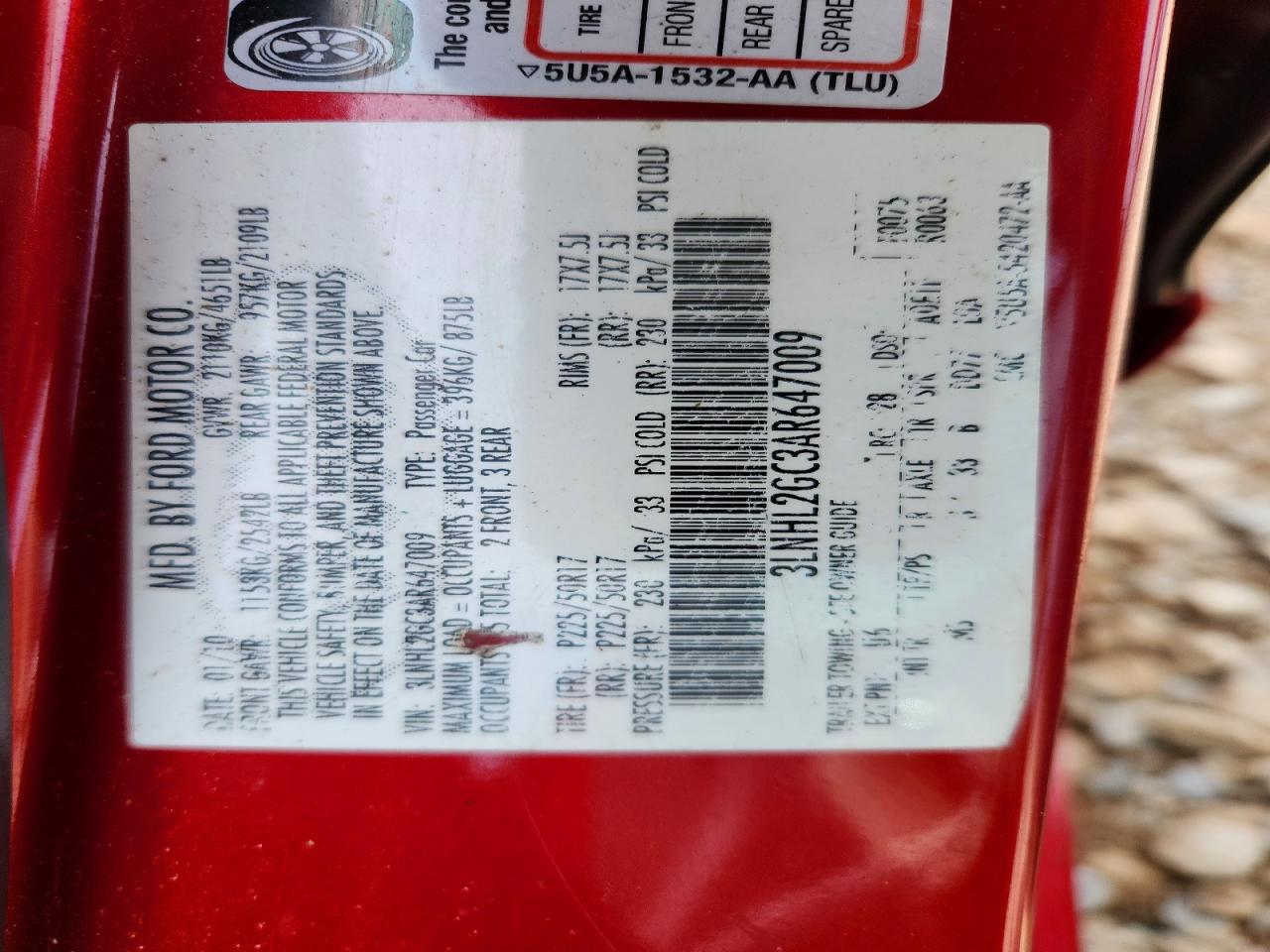 2010 Lincoln Mkz Red vin: 3LNHL2GC3AR647009