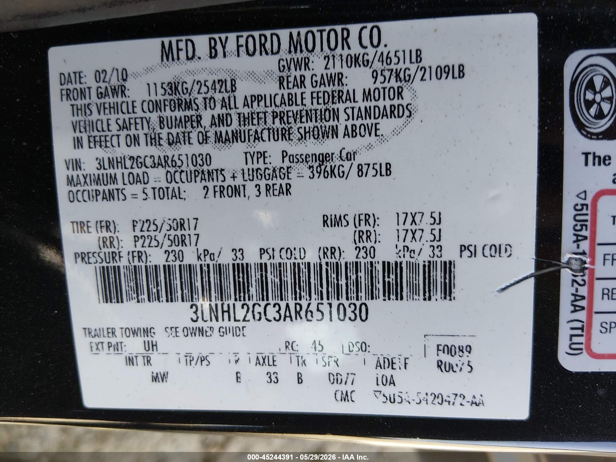 2010 Lincoln Mkz   Черный vin: 3LNHL2GC3AR651030