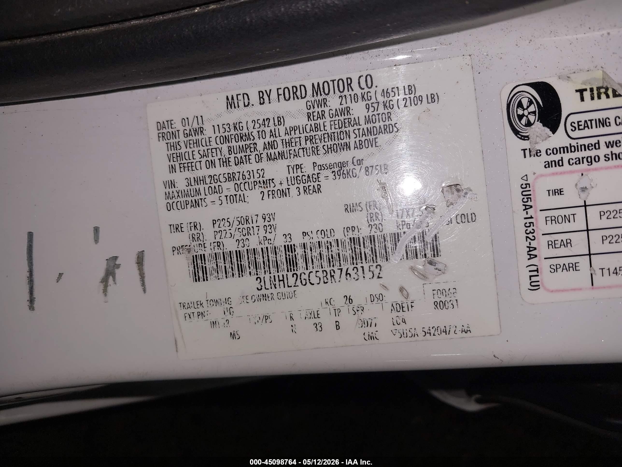 2011 Lincoln Mkz   White vin: 3LNHL2GC5BR763152