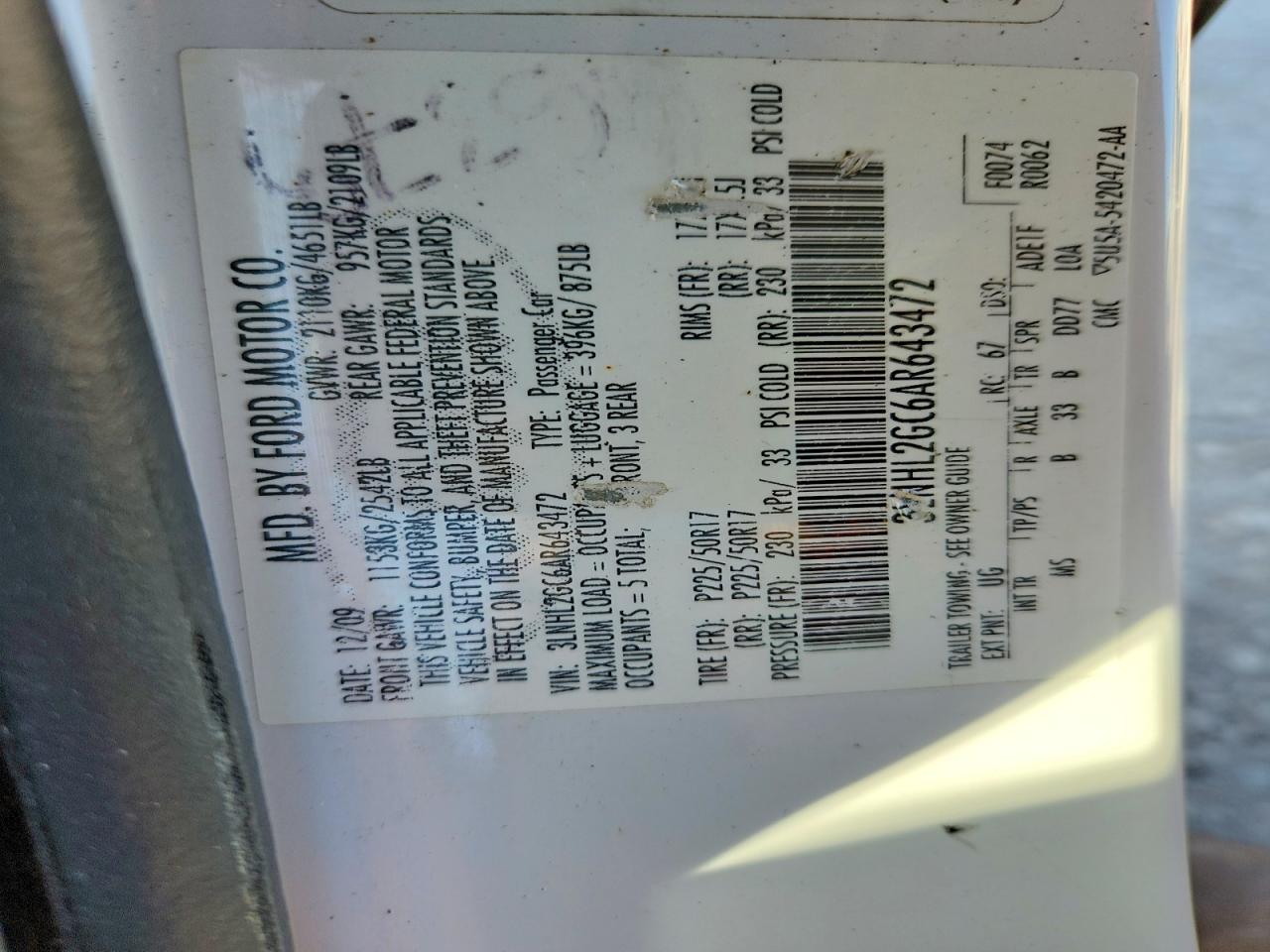 2010 Lincoln Mkz White vin: 3LNHL2GC6AR643472