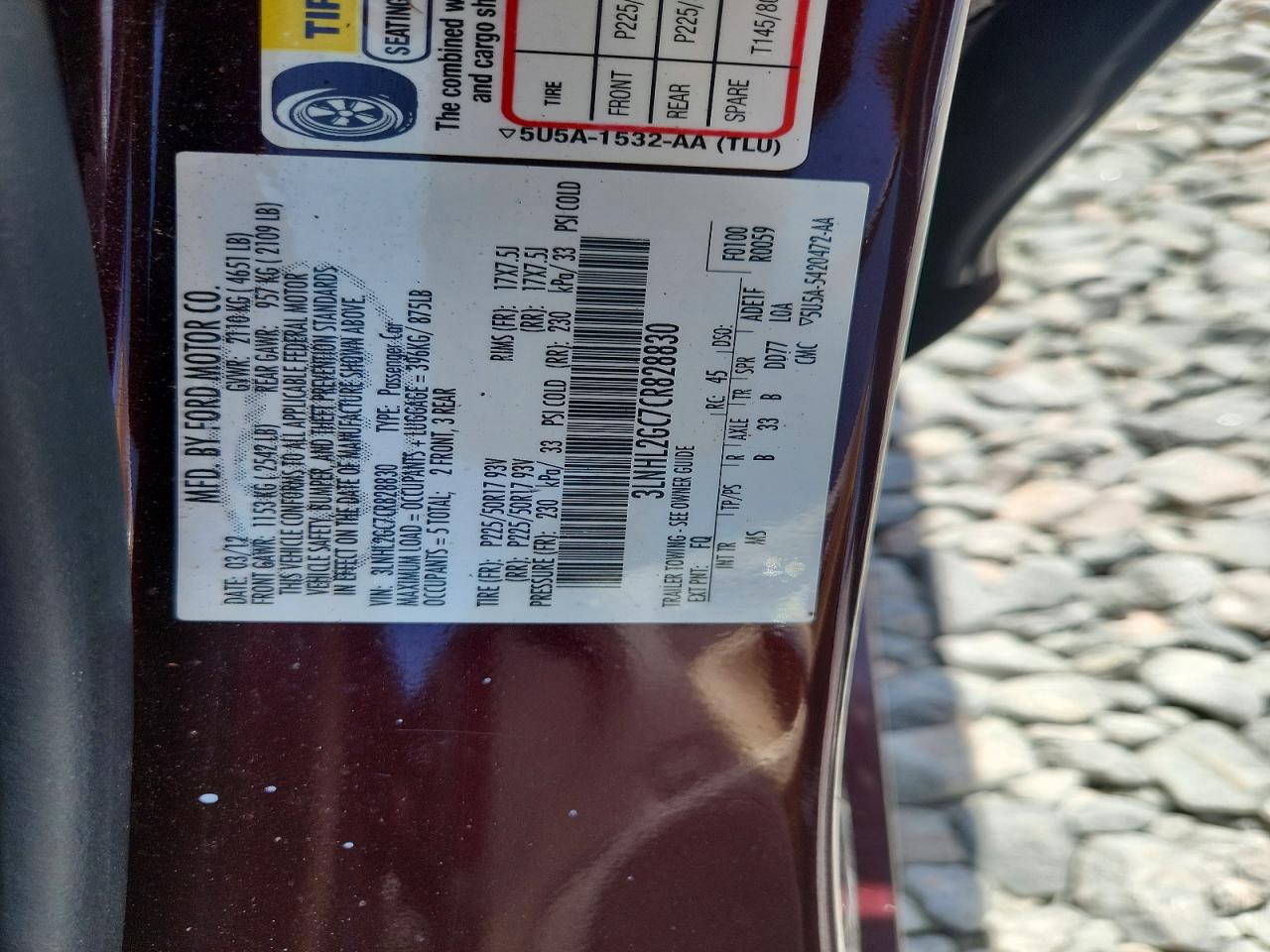 2012 Linc Mkz Burgundy vin: 3LNHL2GC7CR828830