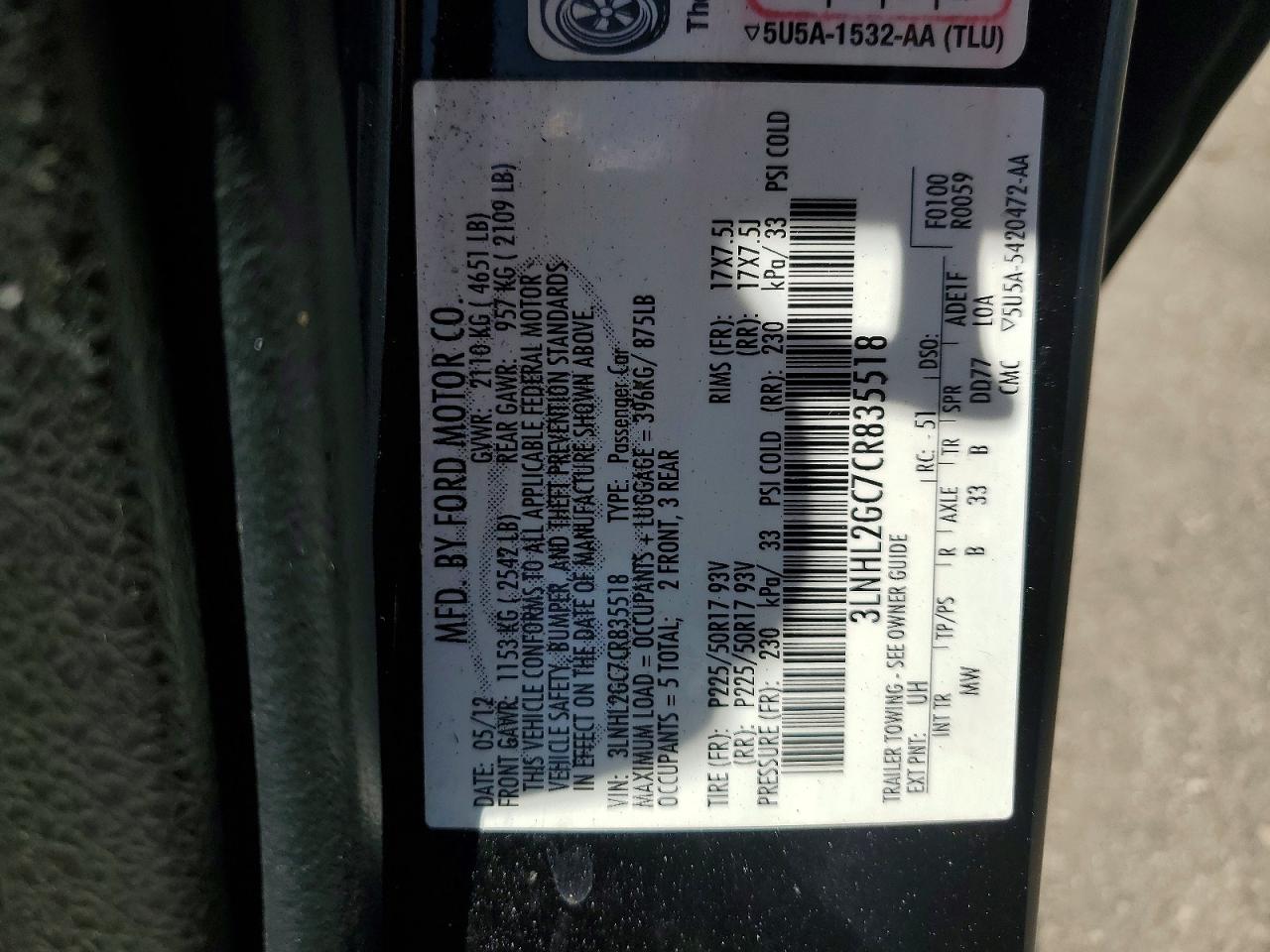 2012 Lincoln Mkz Black vin: 3LNHL2GC7CR835518