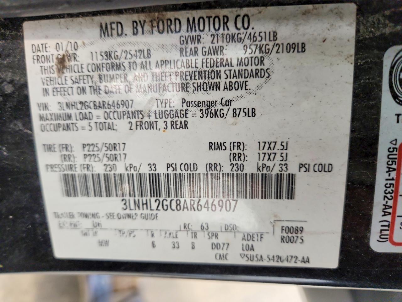 2010 Lincoln Mkz Black vin: 3LNHL2GC8AR646907