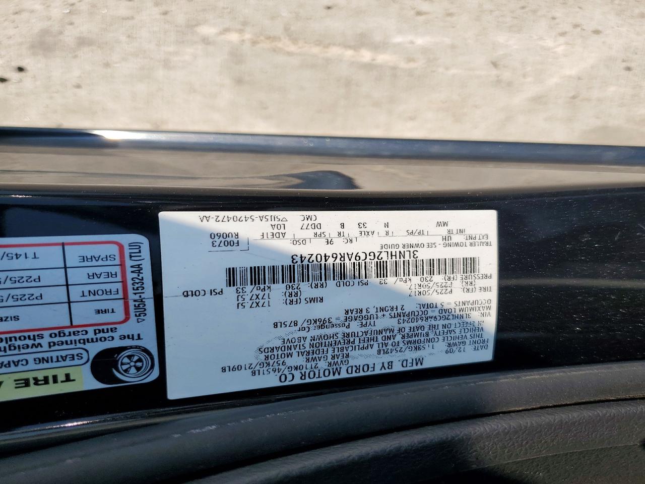 2010 Lincoln Mkz Black vin: 3LNHL2GC9AR640243