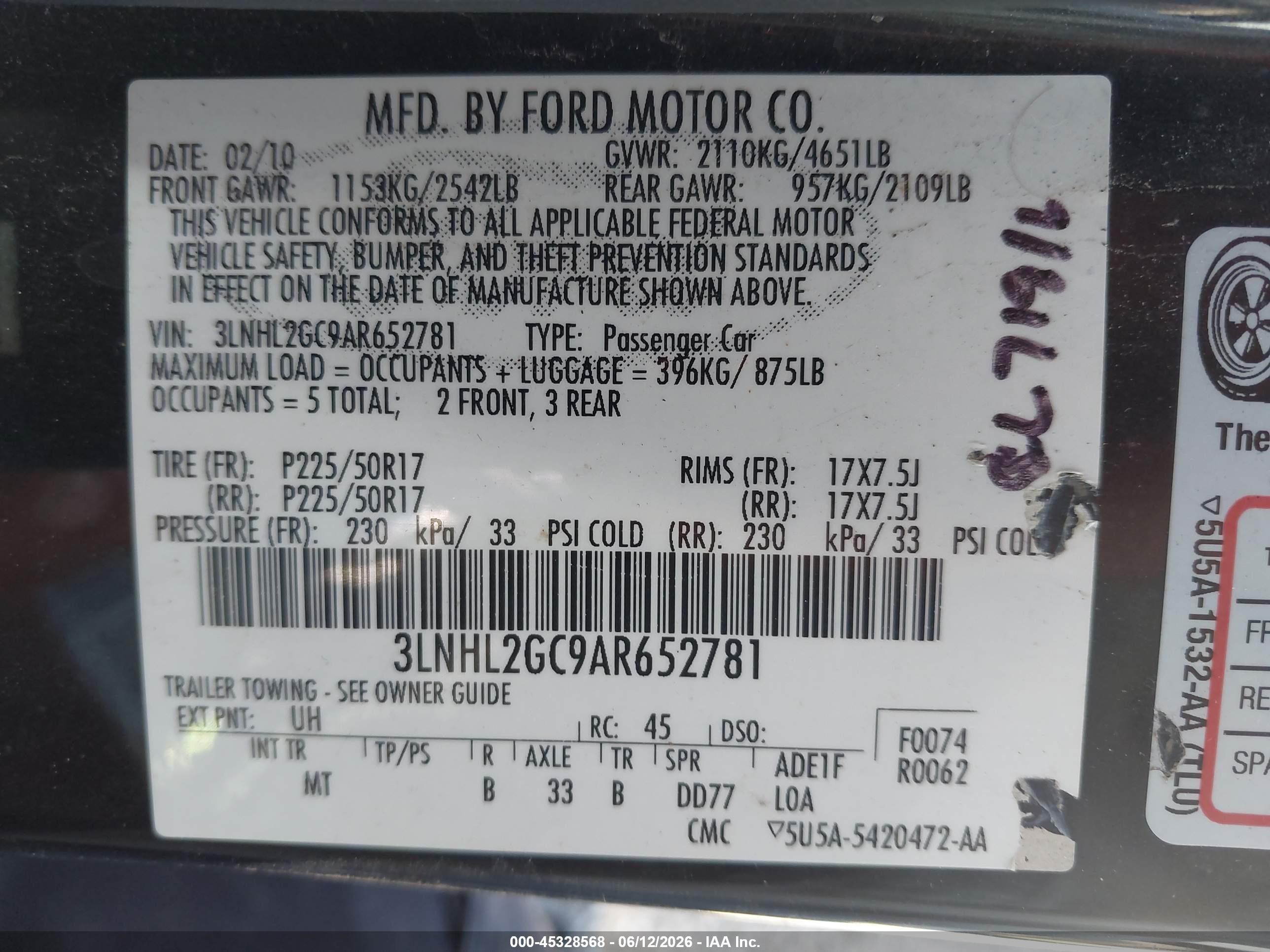 2010 Lincoln Mkz   Black vin: 3LNHL2GC9AR652781
