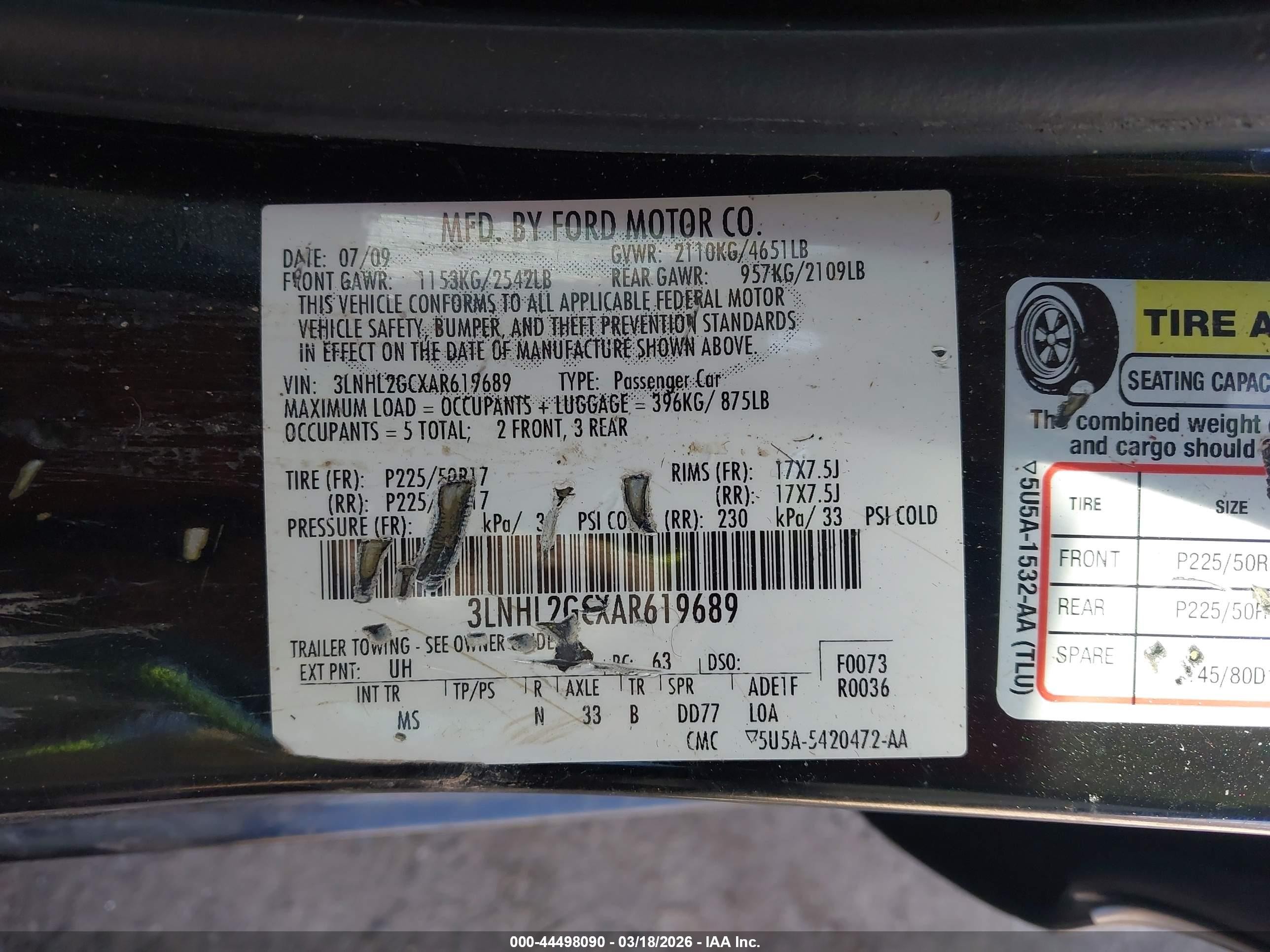2010 Lincoln Mkz   Black vin: 3LNHL2GCXAR619689
