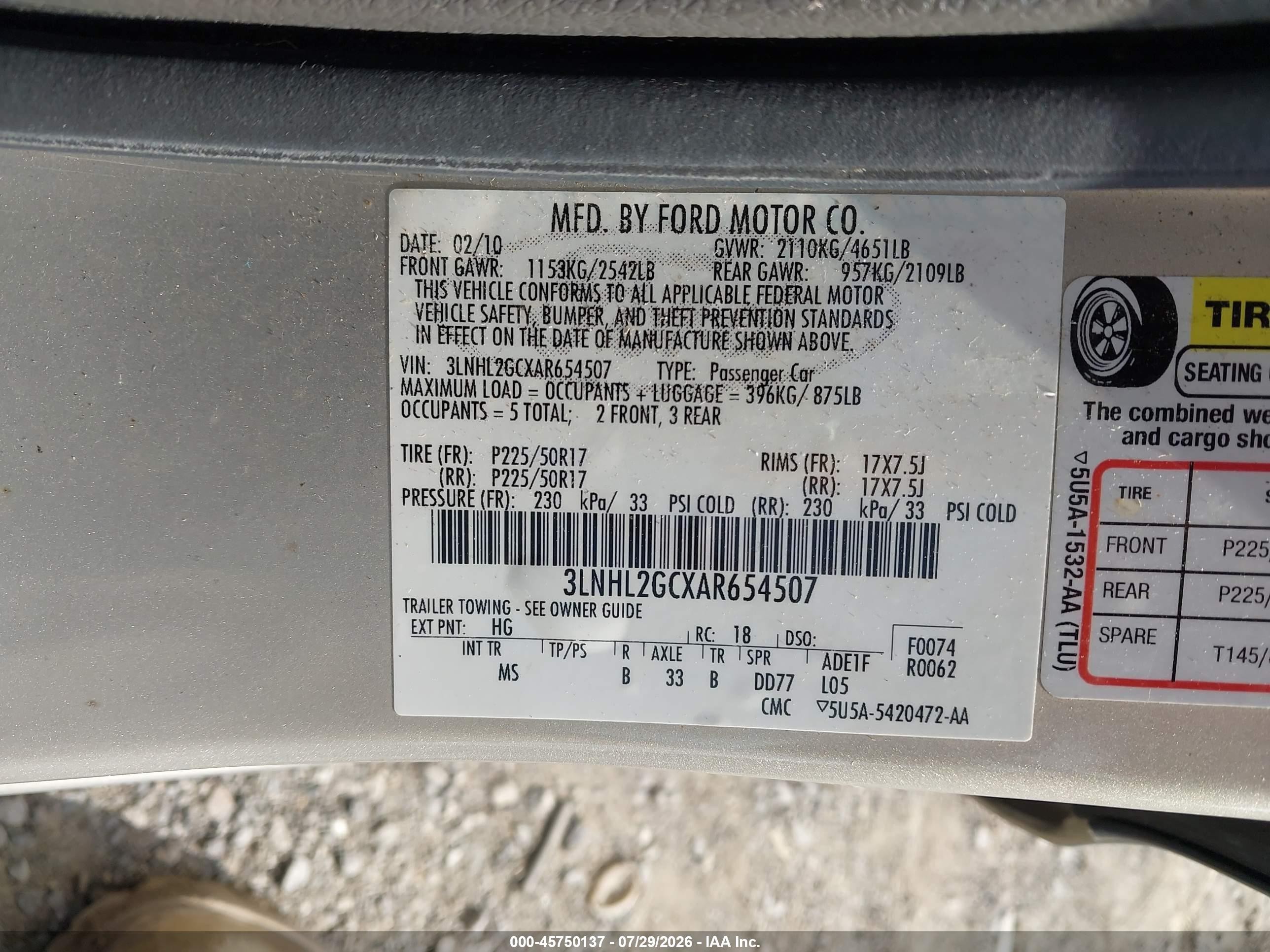 2010 Lincoln Mkz   Gold vin: 3LNHL2GCXAR654507