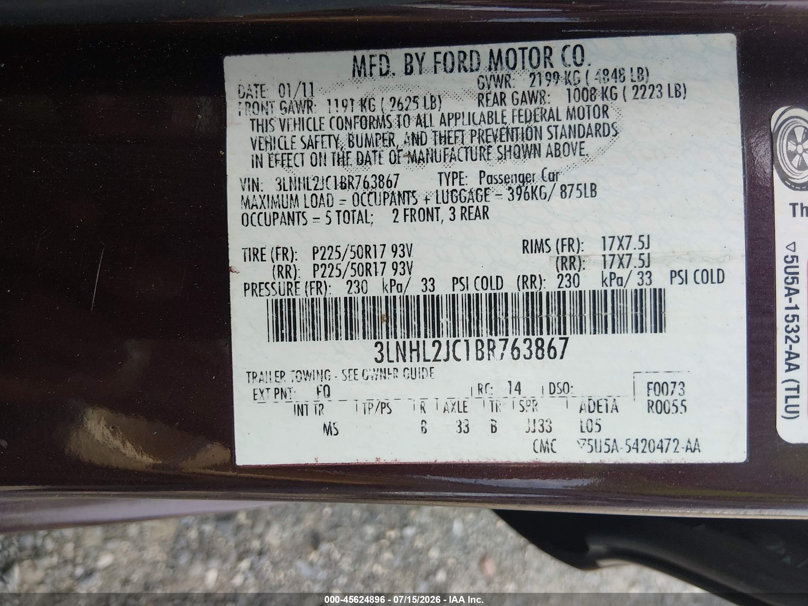 2011 Lincoln Mkz   Burgundy vin: 3LNHL2JC1BR763867