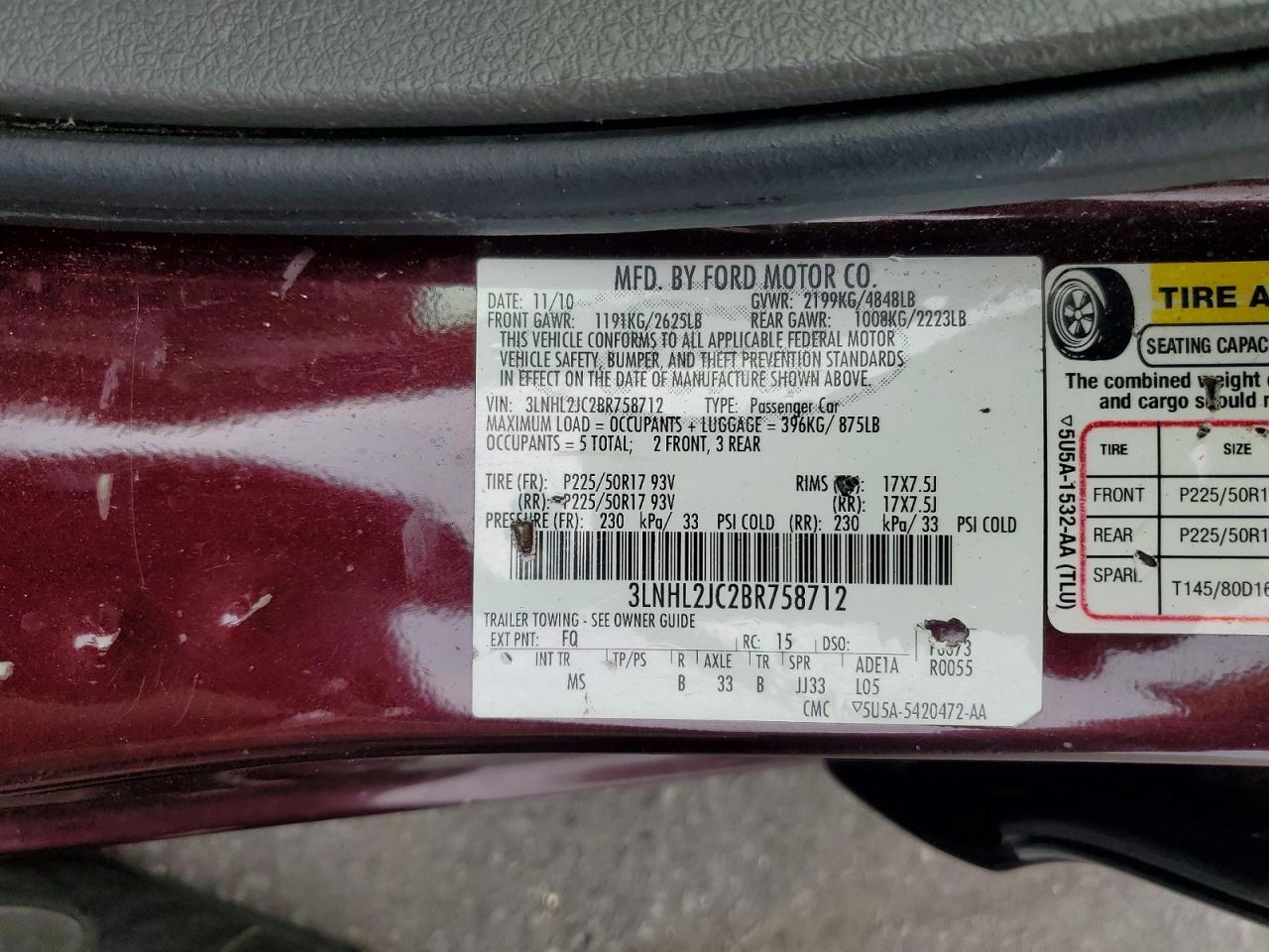 2011 Lincoln Mkz Maroon vin: 3LNHL2JC2BR758712