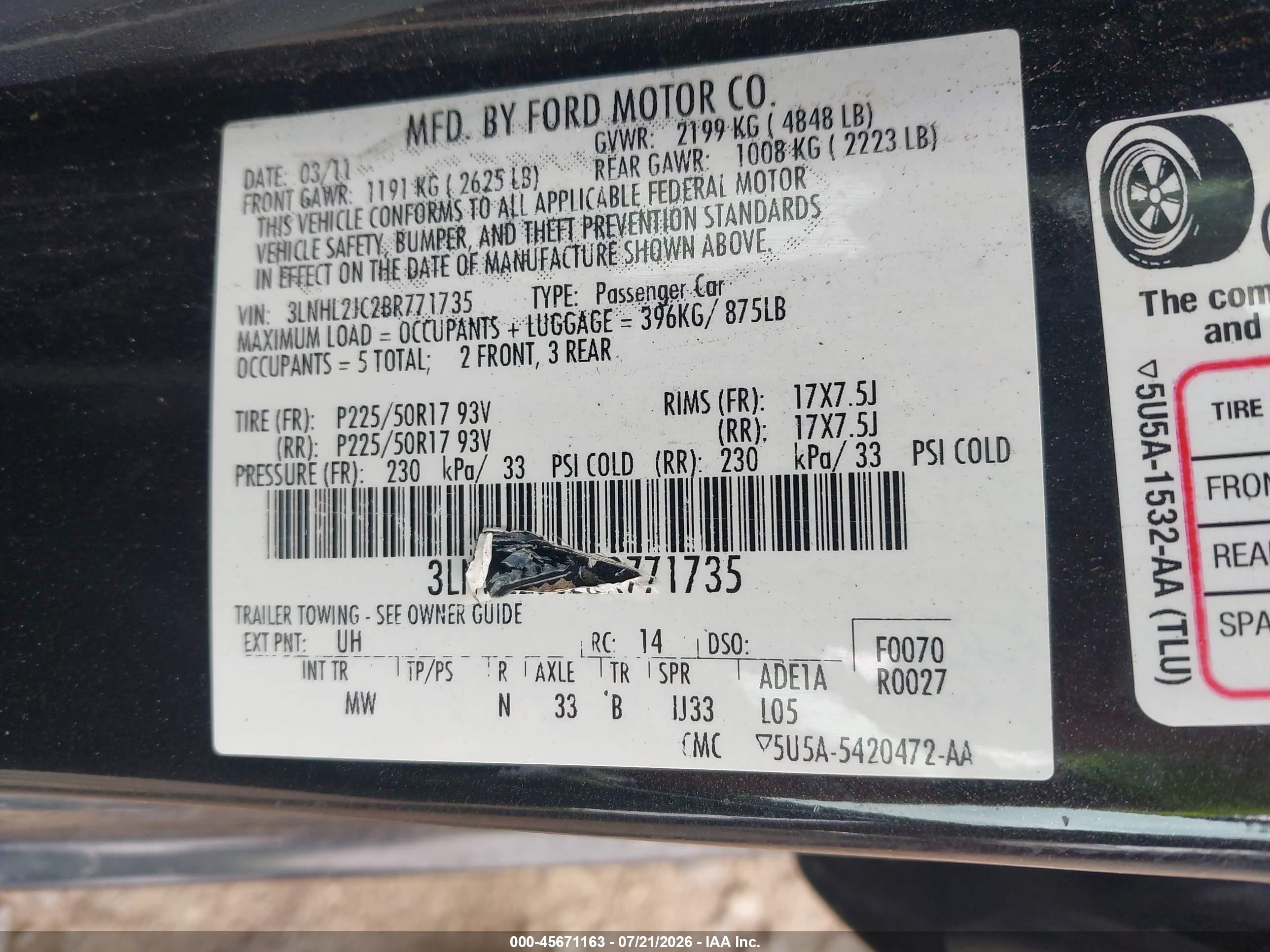 2011 Lincoln Mkz   Black vin: 3LNHL2JC2BR771735