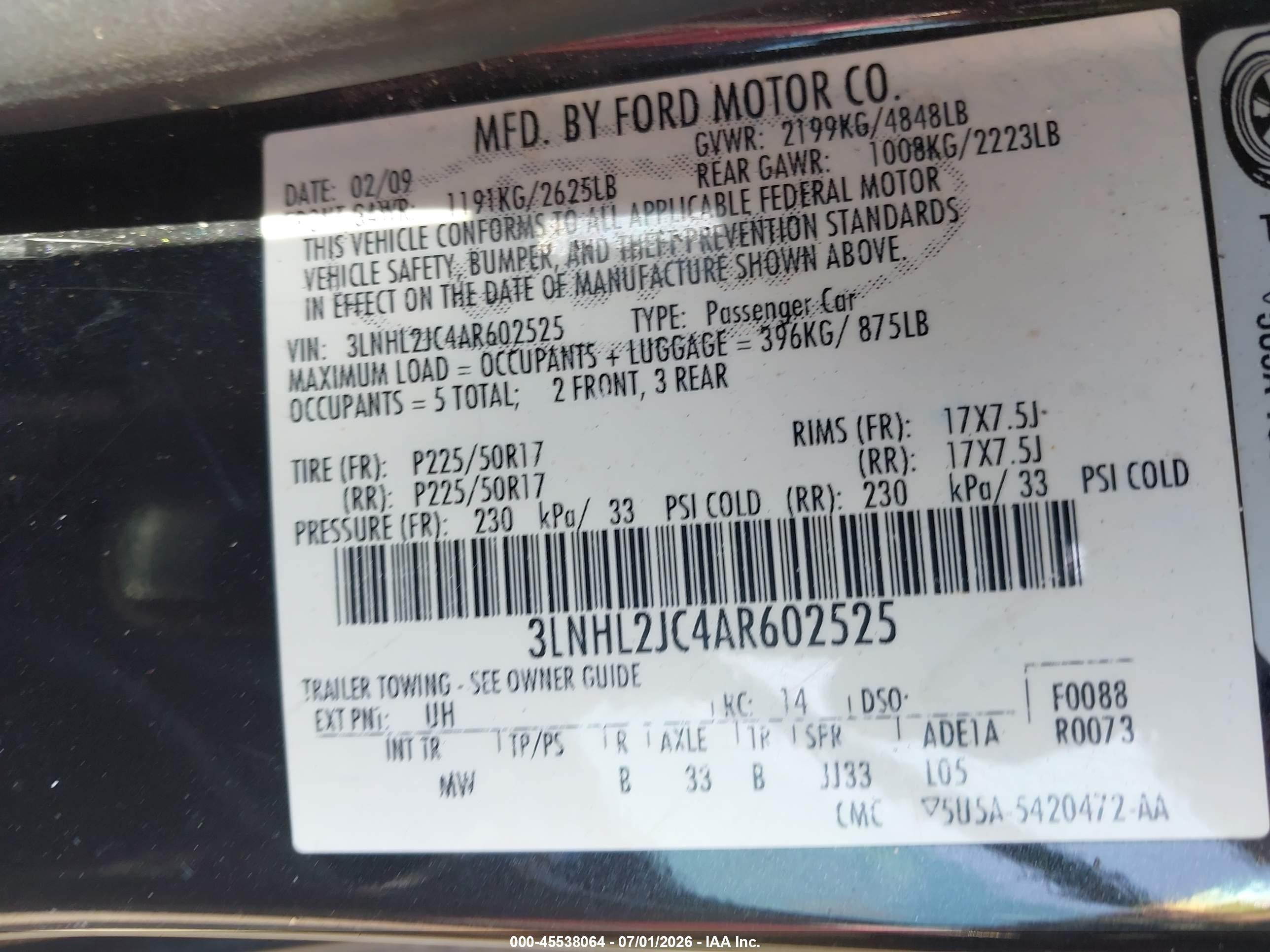 2010 Lincoln Mkz   Black vin: 3LNHL2JC4AR602525