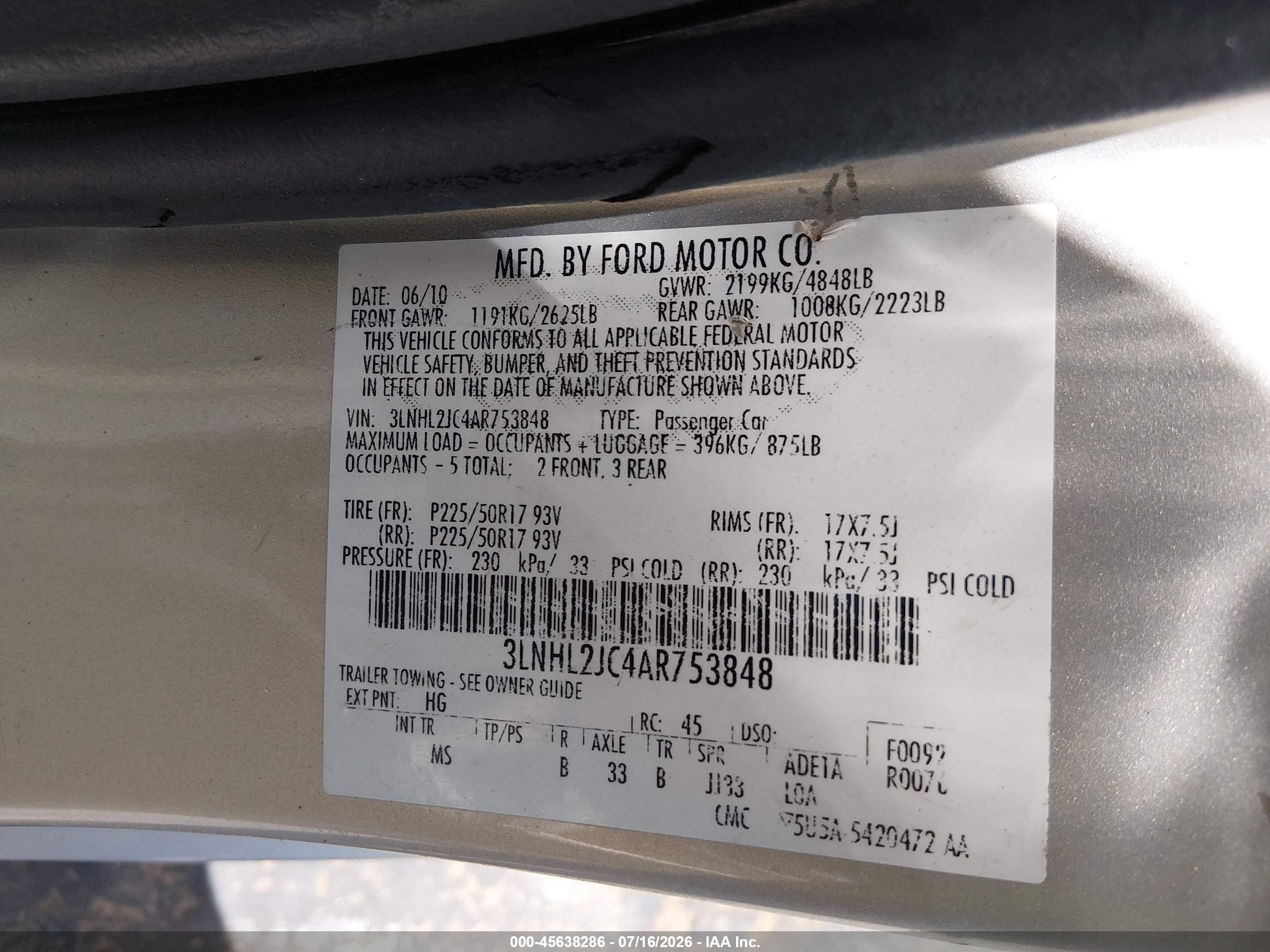 2010 Lincoln Mkz   Серебряный vin: 3LNHL2JC4AR753848