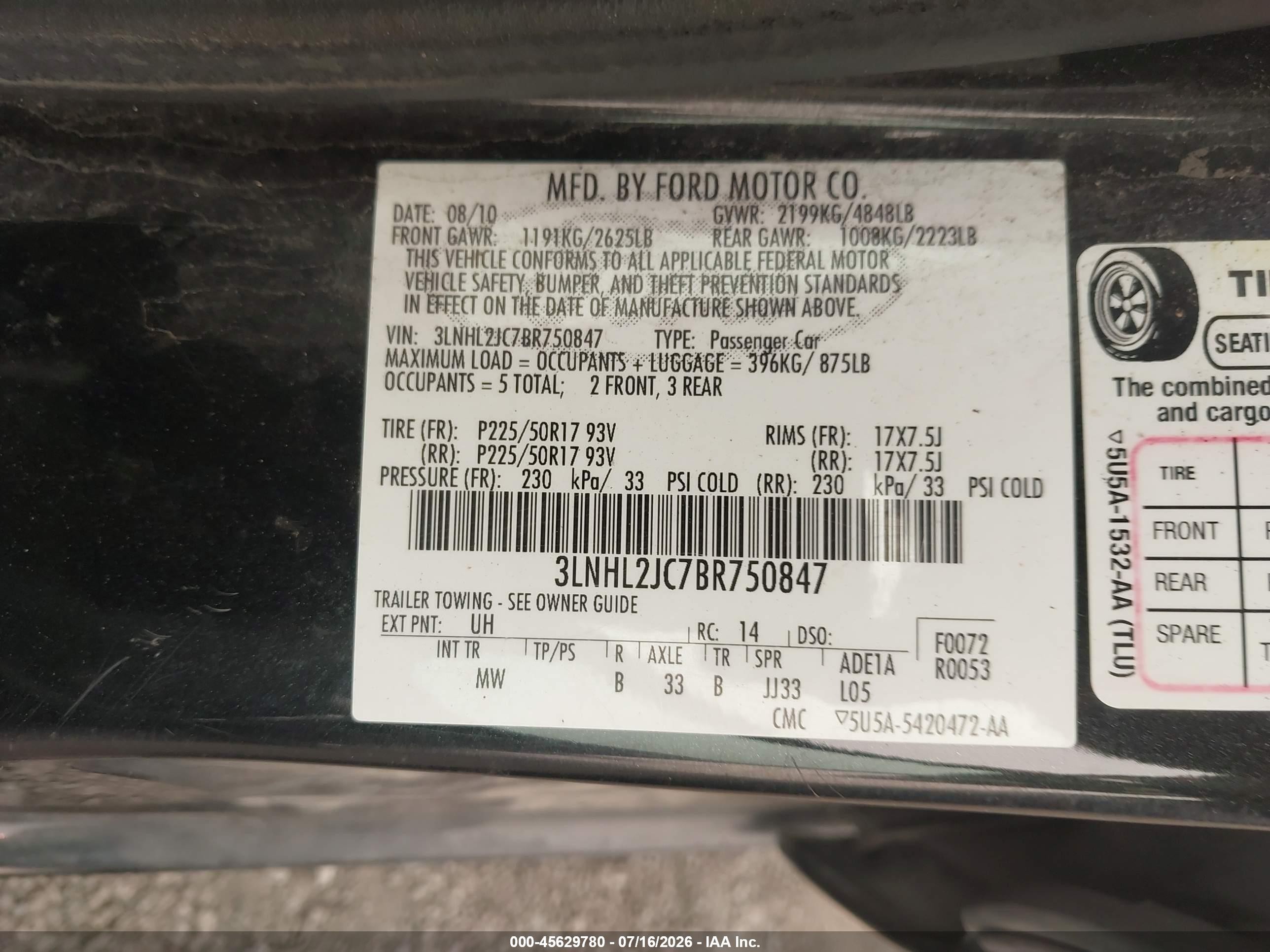 2011 Lincoln Mkz   Black vin: 3LNHL2JC7BR750847