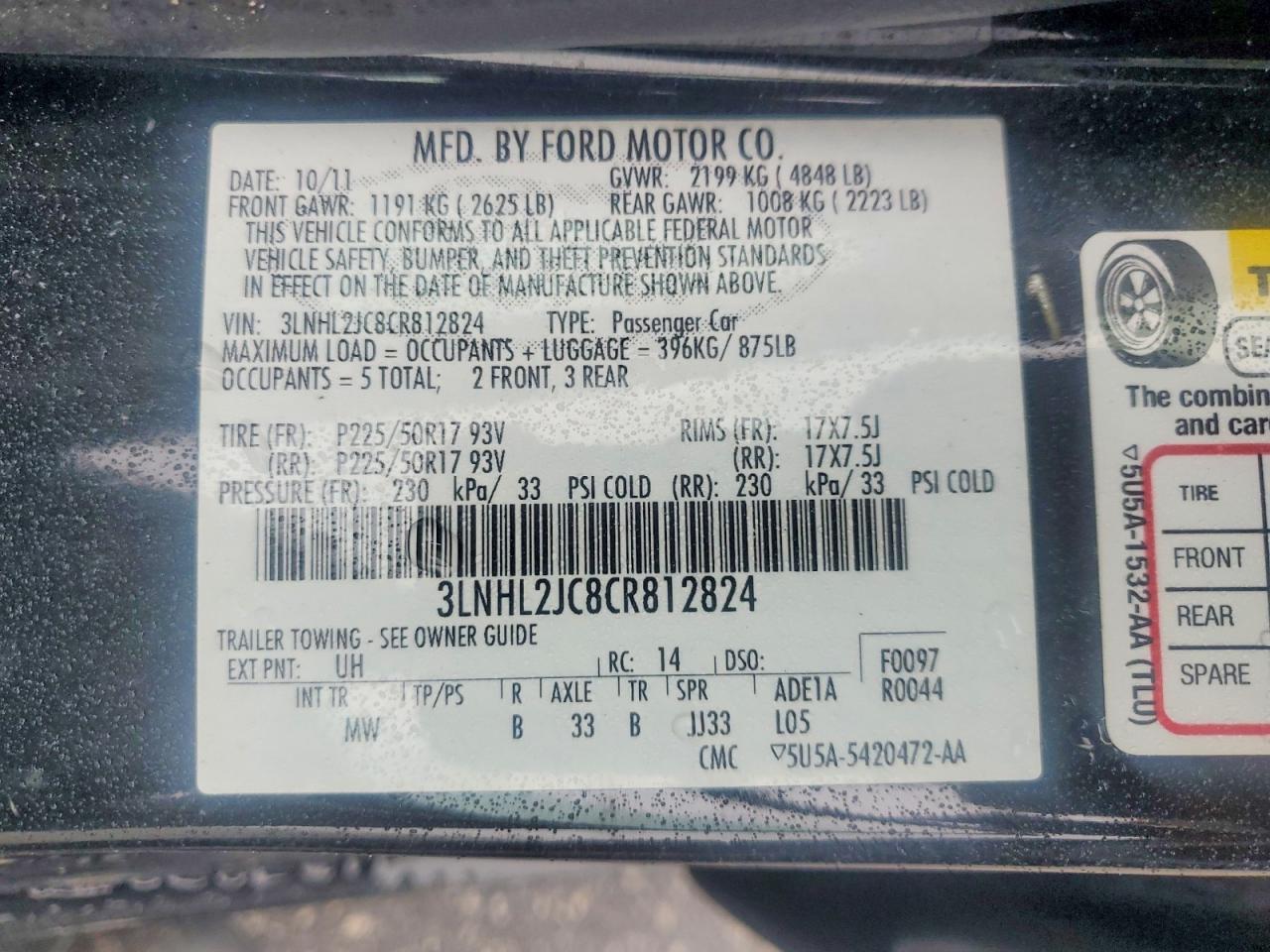 2012 Lincoln Mkz Black vin: 3LNHL2JC8CR812824