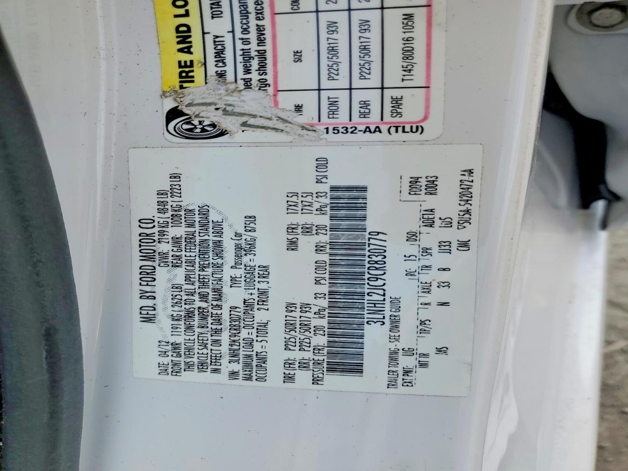 2012 Lincoln Mkz White vin: 3LNHL2JC9CR830779