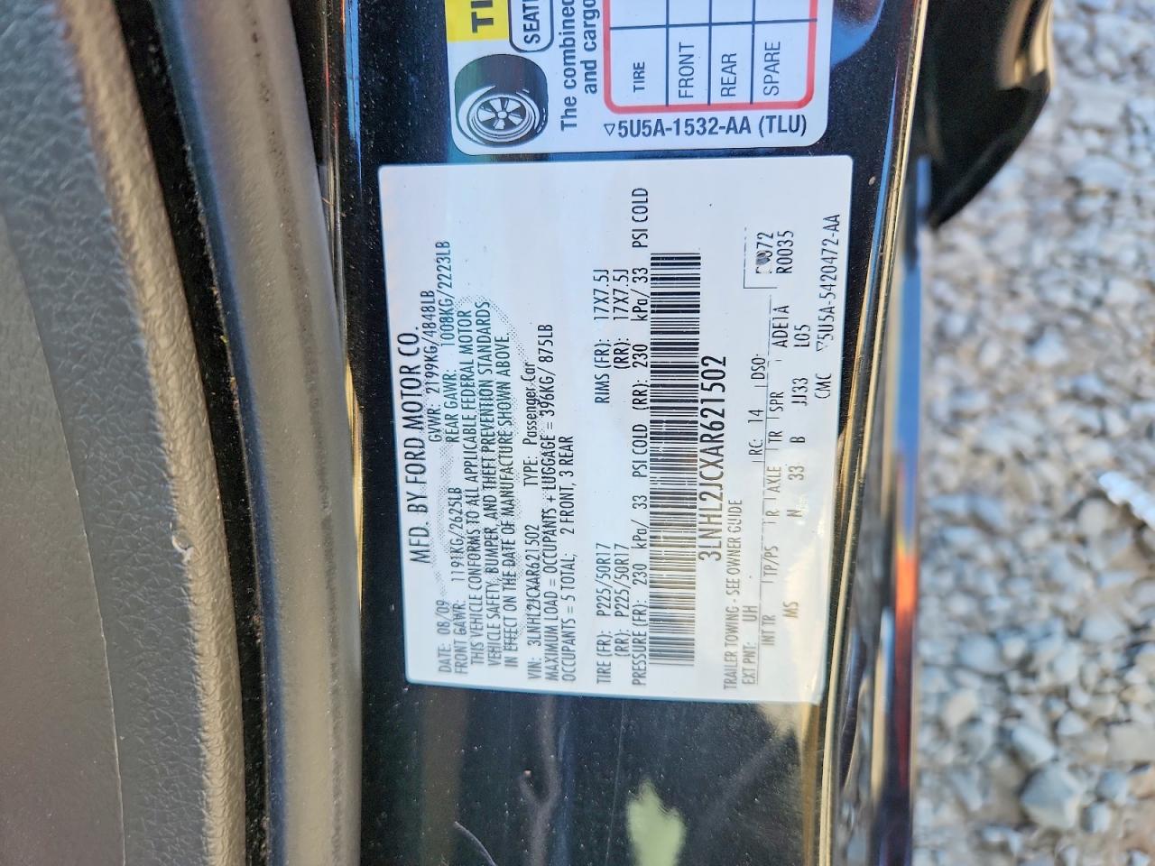 2010 Lincoln Mkz Black vin: 3LNHL2JCXAR621502