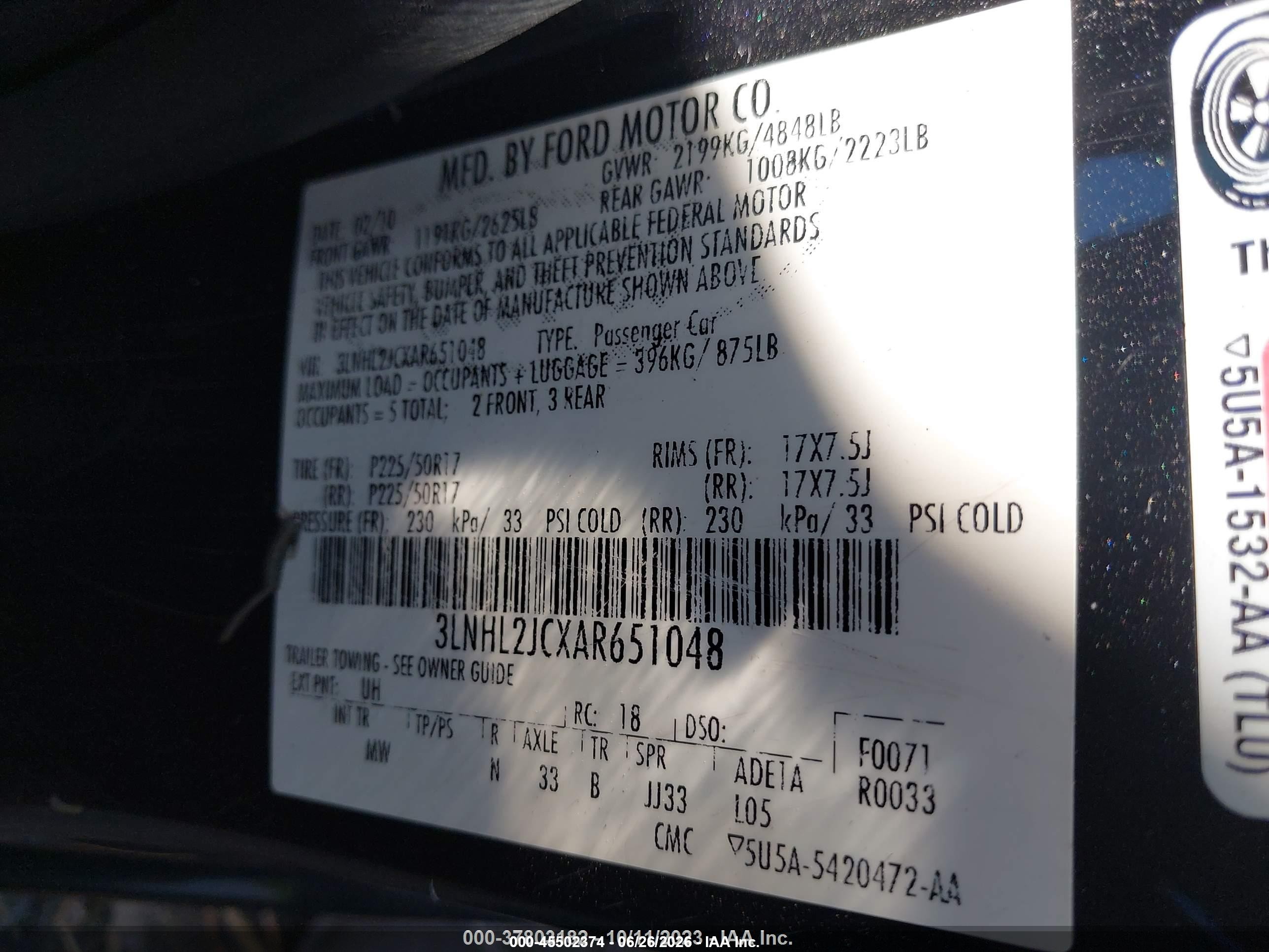 2010 Lincoln Mkz   Black vin: 3LNHL2JCXAR651048
