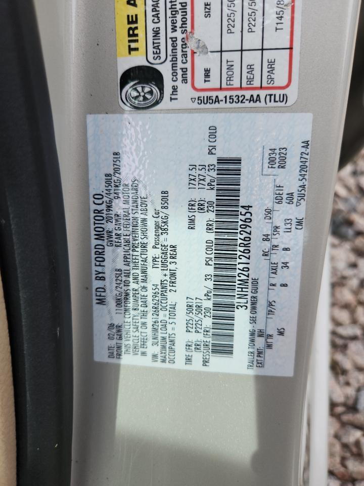 2006 Lincoln Zephyr White vin: 3LNHM26126R629654