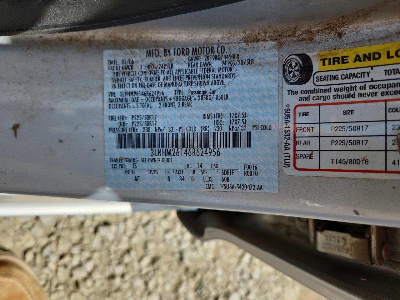 2006 Lincoln Zephyr Silver vin: 3LNHM26146R624956