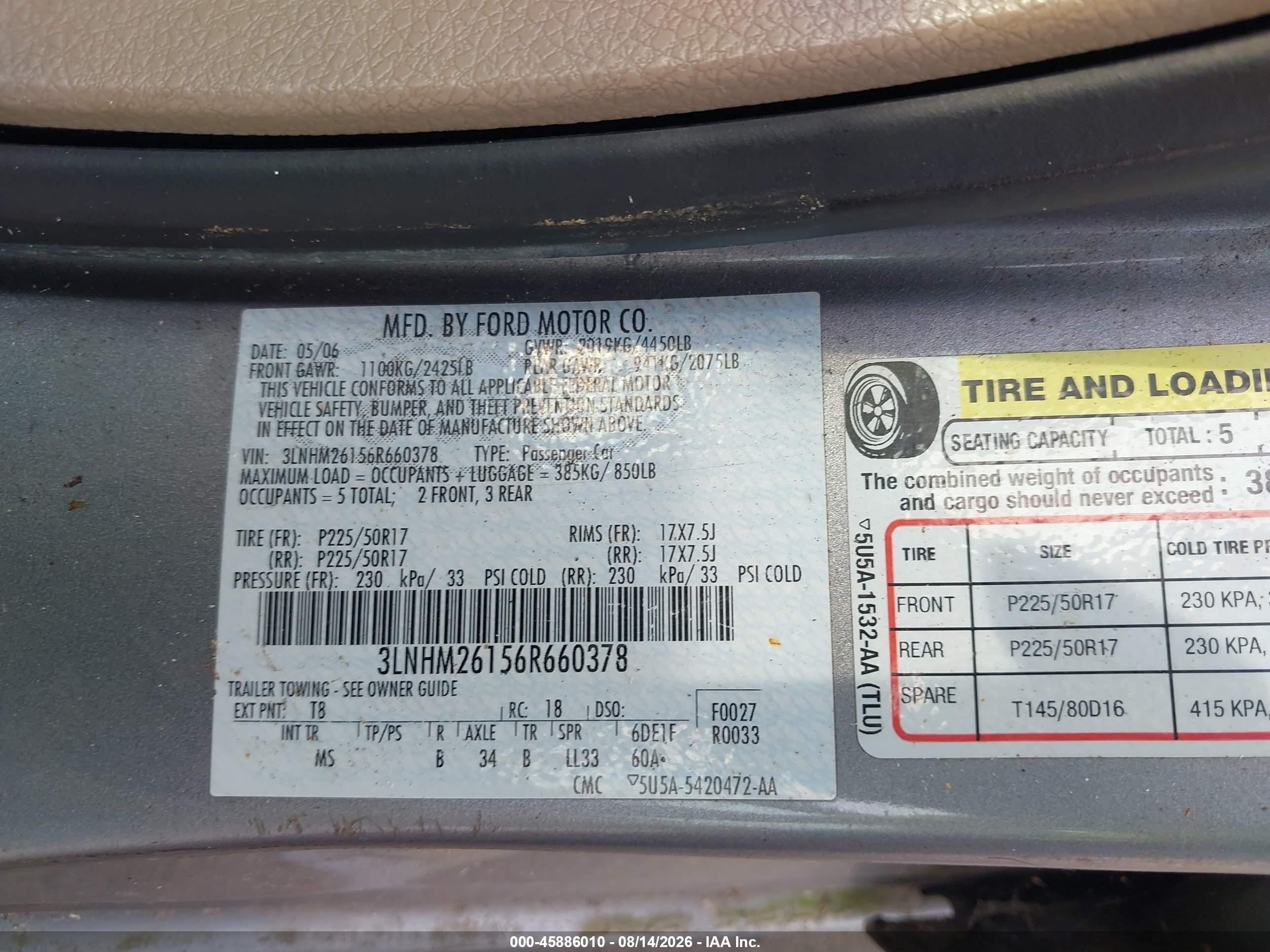 2006 Lincoln Zephyr   Gray vin: 3LNHM26156R660378