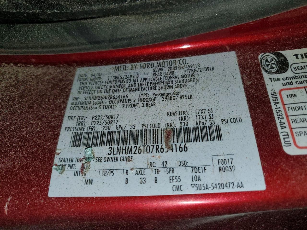 2007 Lincoln Mkz Black vin: 3LNHM26T07R654166