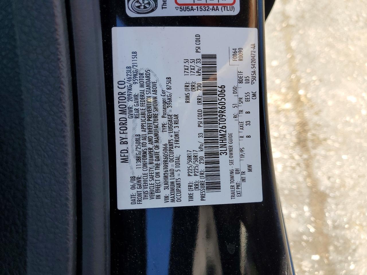 2009 Lincoln Mkz Black vin: 3LNHM26T09R605066