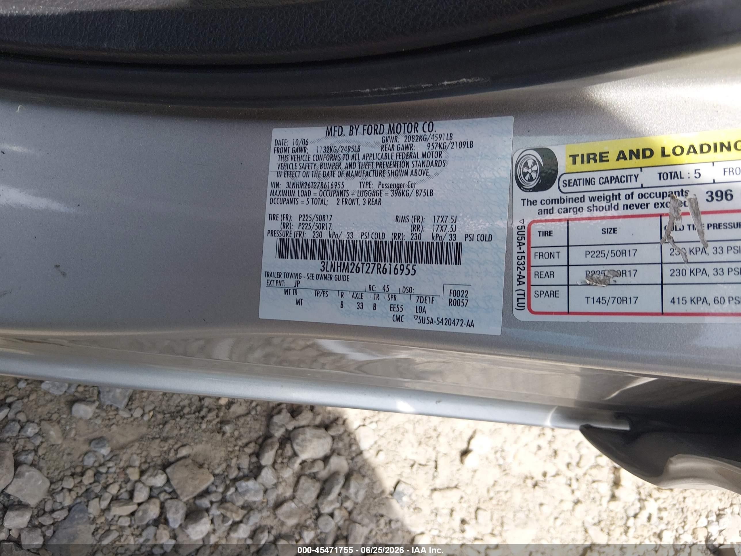 2007 Lincoln Mkz   Silver vin: 3LNHM26T27R616955