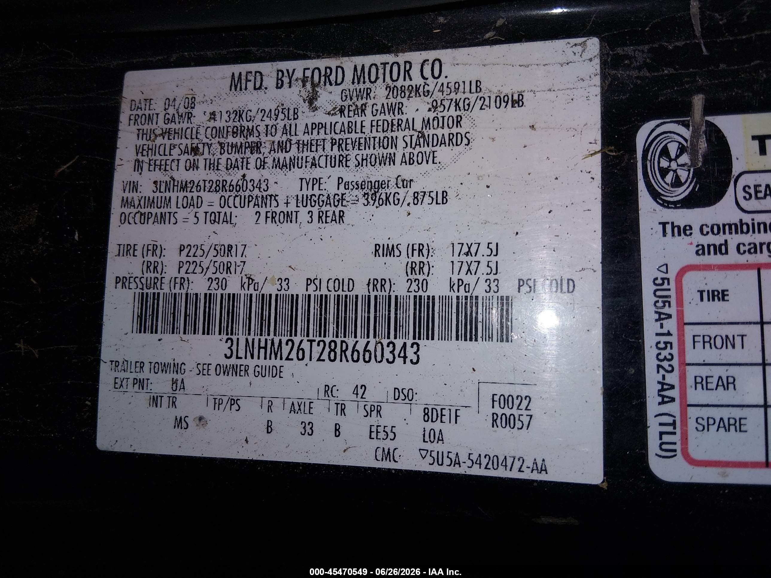 2008 Lincoln Mkz   Черный vin: 3LNHM26T28R660343