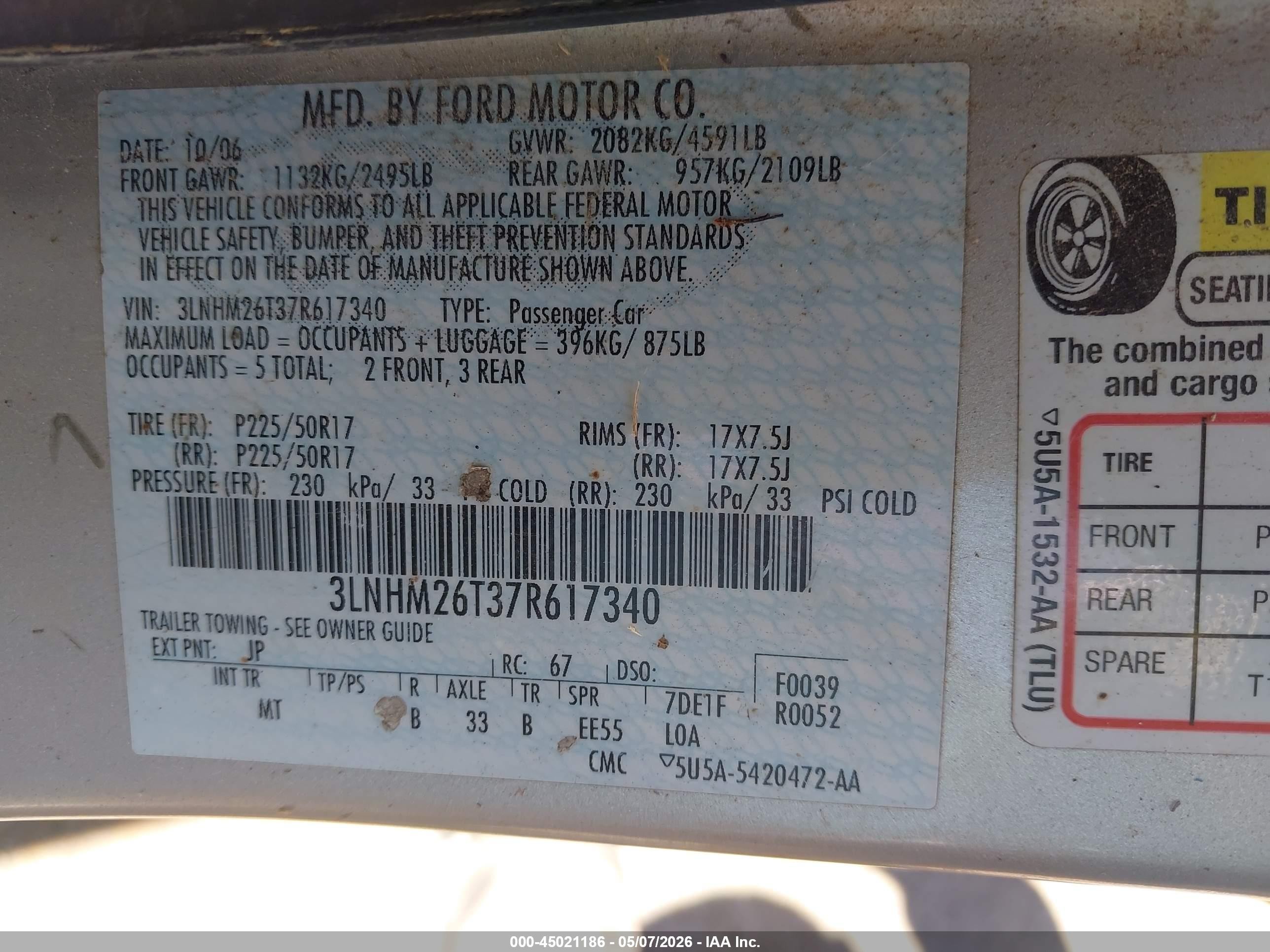 2007 Lincoln Mkz   Silver vin: 3LNHM26T37R617340