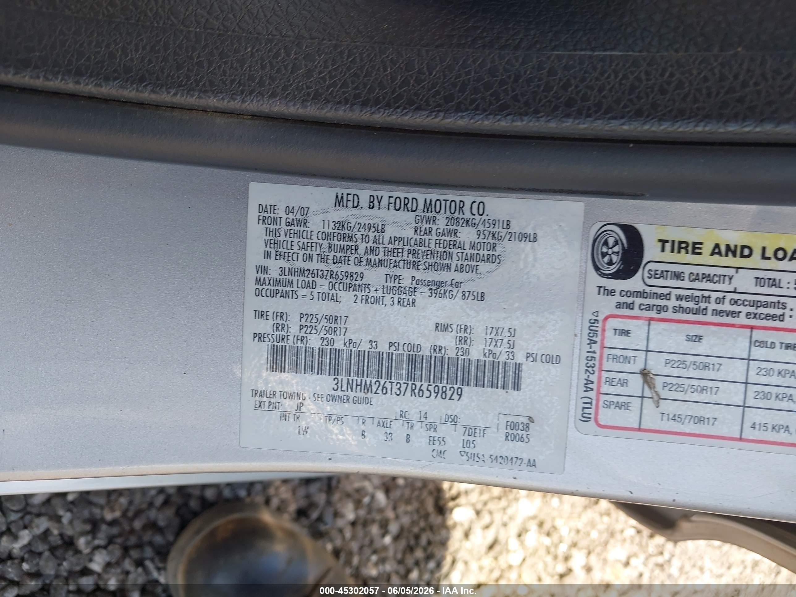 2007 Lincoln Mkz   Silver vin: 3LNHM26T37R659829