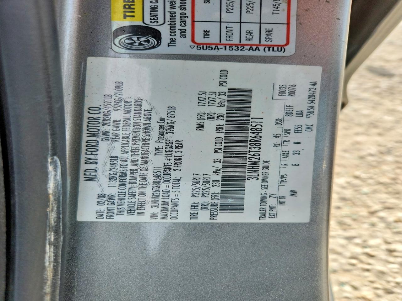 2008 Lincoln Mkz Gray vin: 3LNHM26T38R648511
