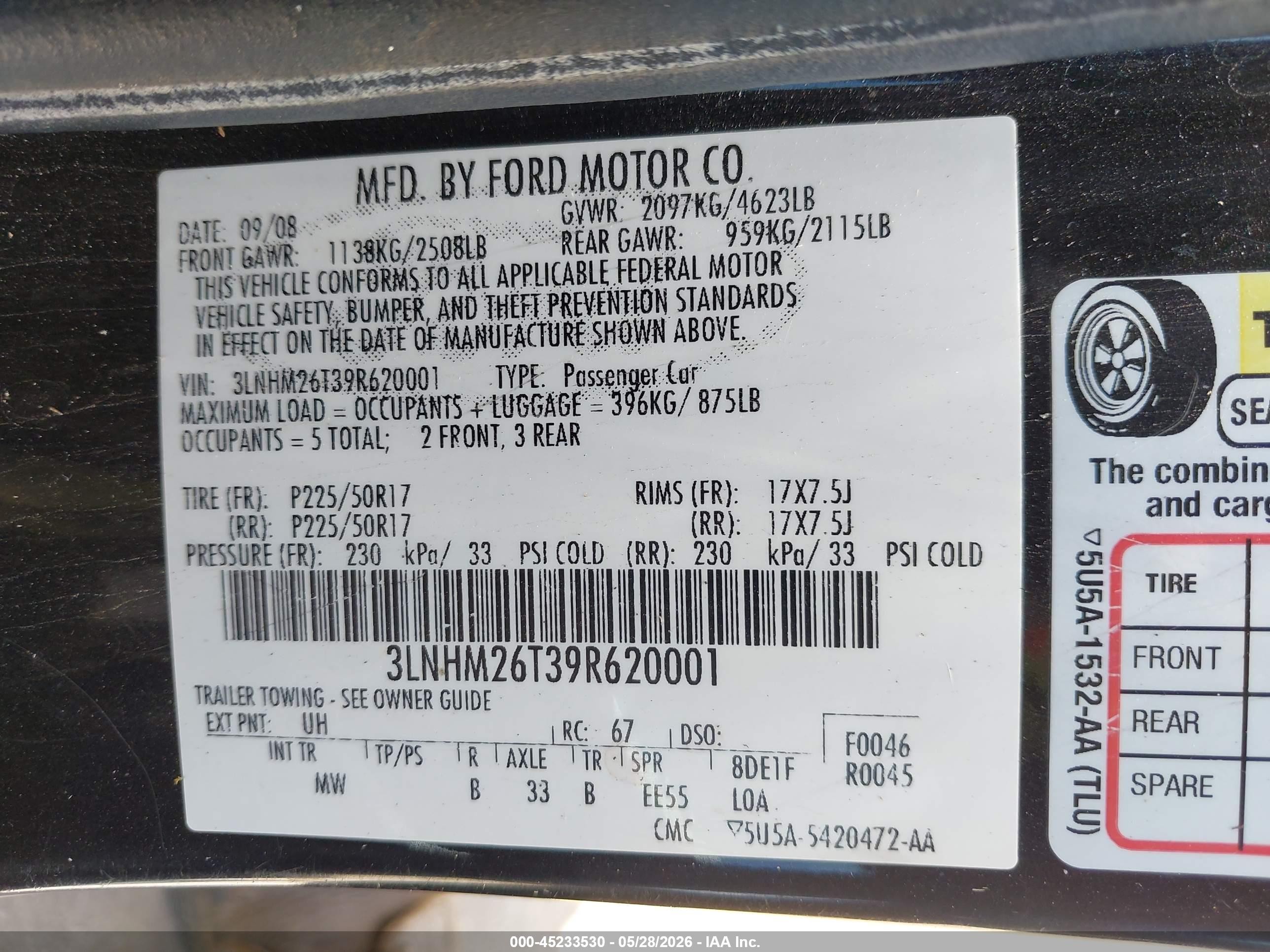 2009 Lincoln Mkz Black vin: 3LNHM26T39R620001