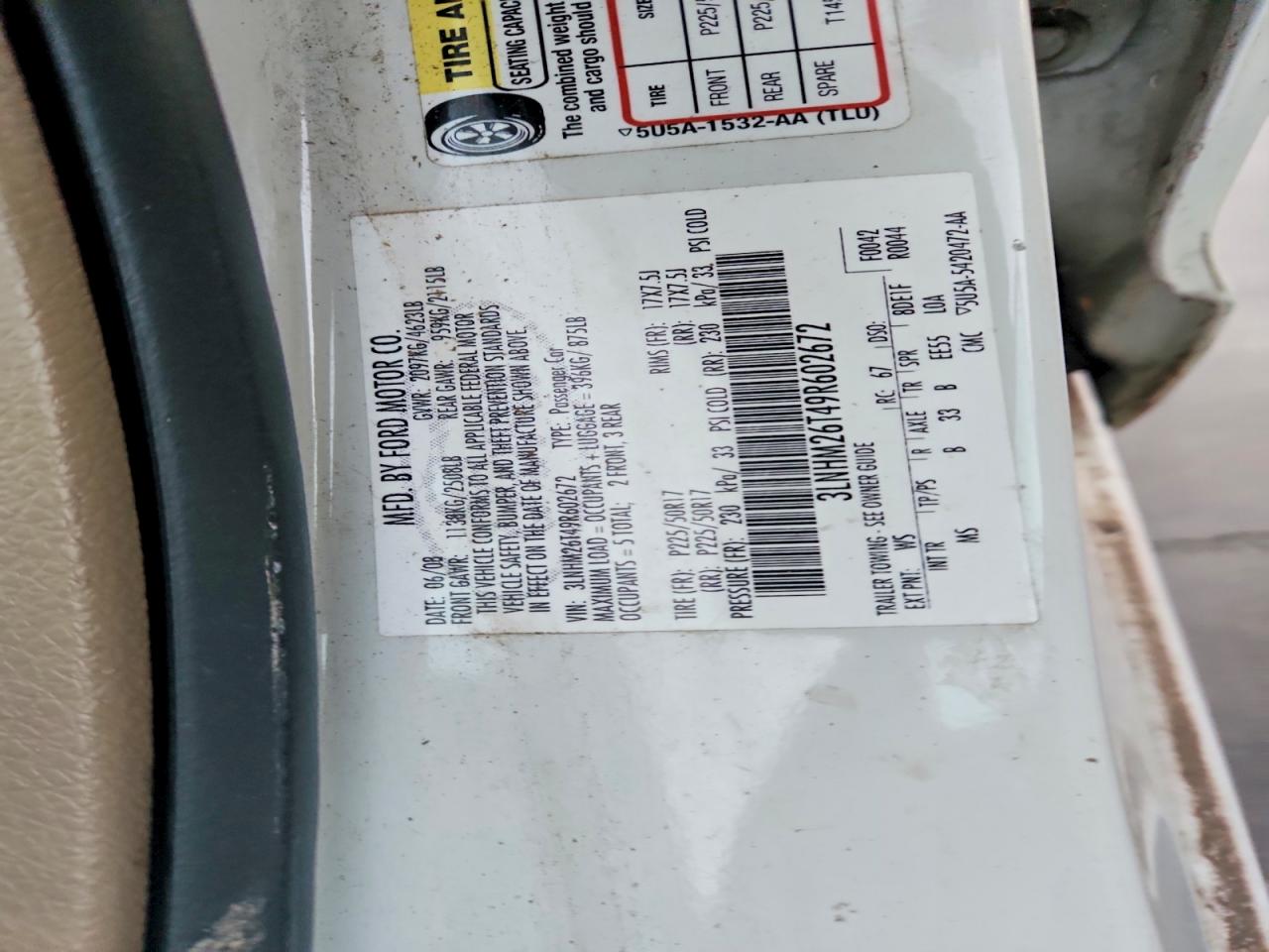 2009 Lincoln Mkz Cream vin: 3LNHM26T49R602672