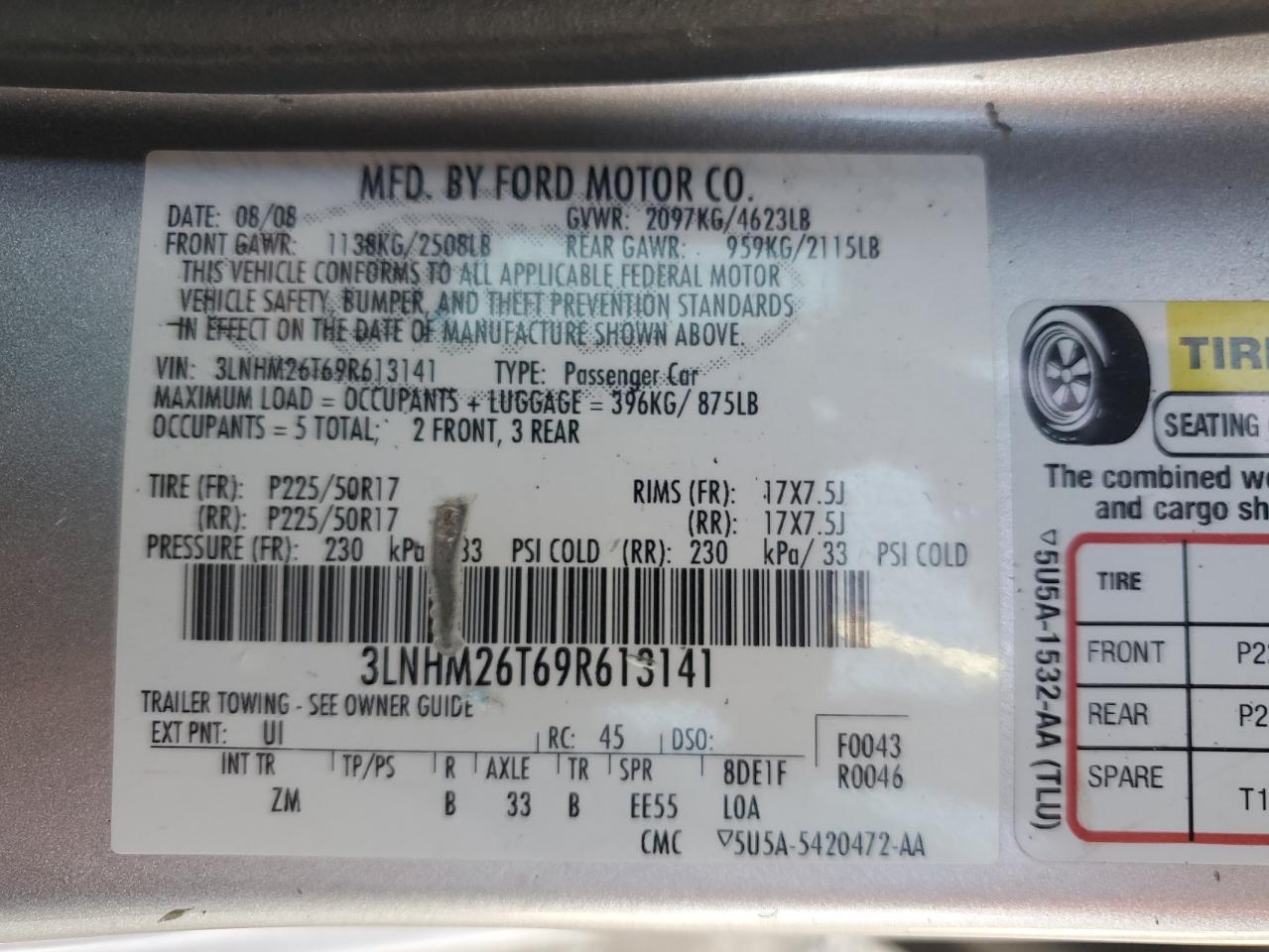 2009 Lincoln Mkz Silver vin: 3LNHM26T69R613141