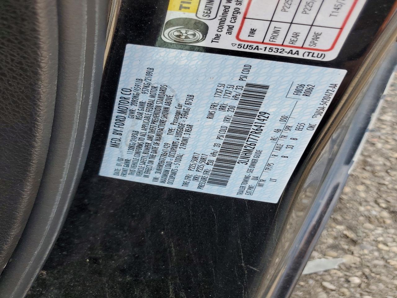 2007 Lincoln Mkz Black vin: 3LNHM26T77R641429