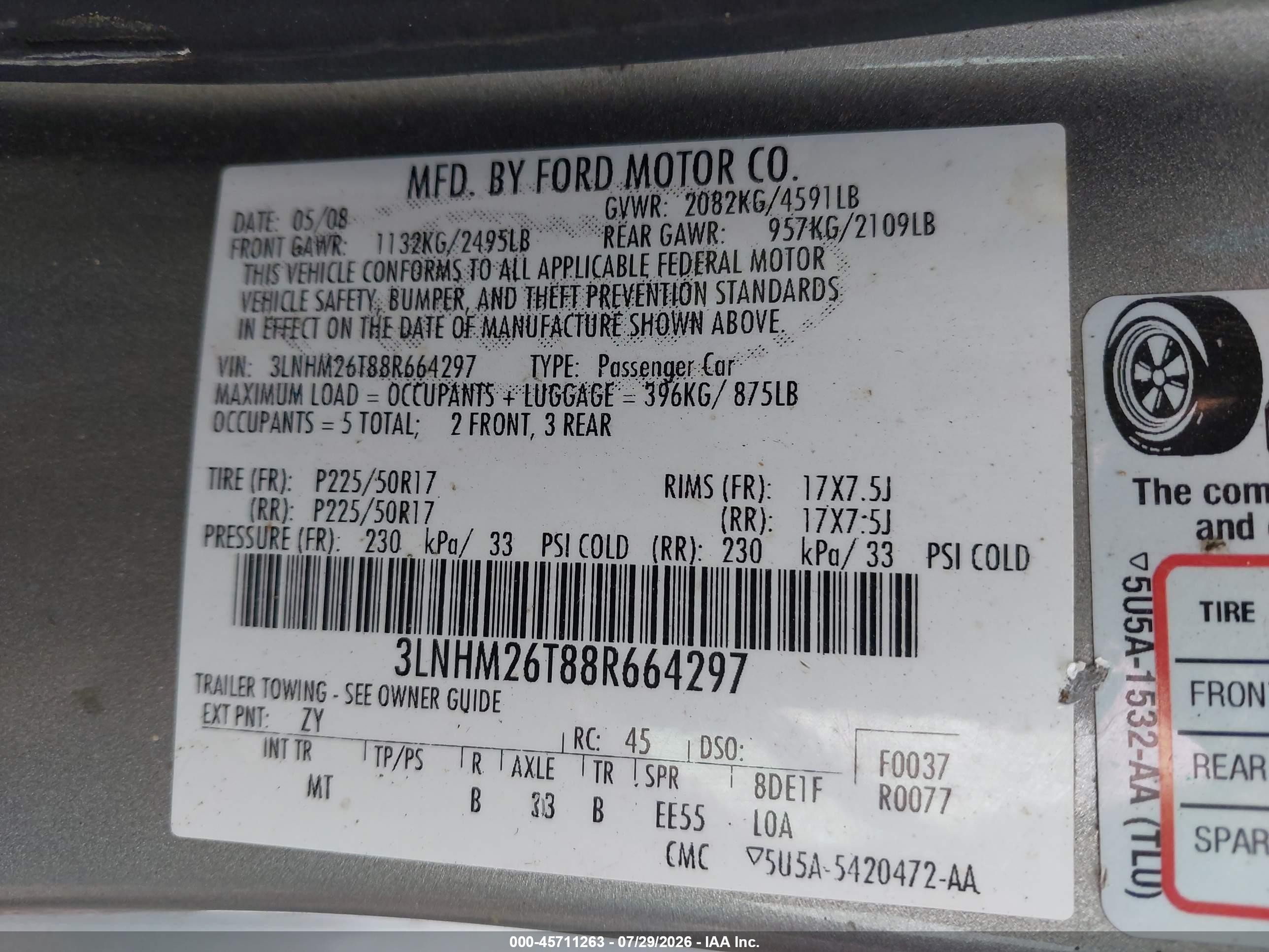 2008 Lincoln Mkz   Gray vin: 3LNHM26T88R664297