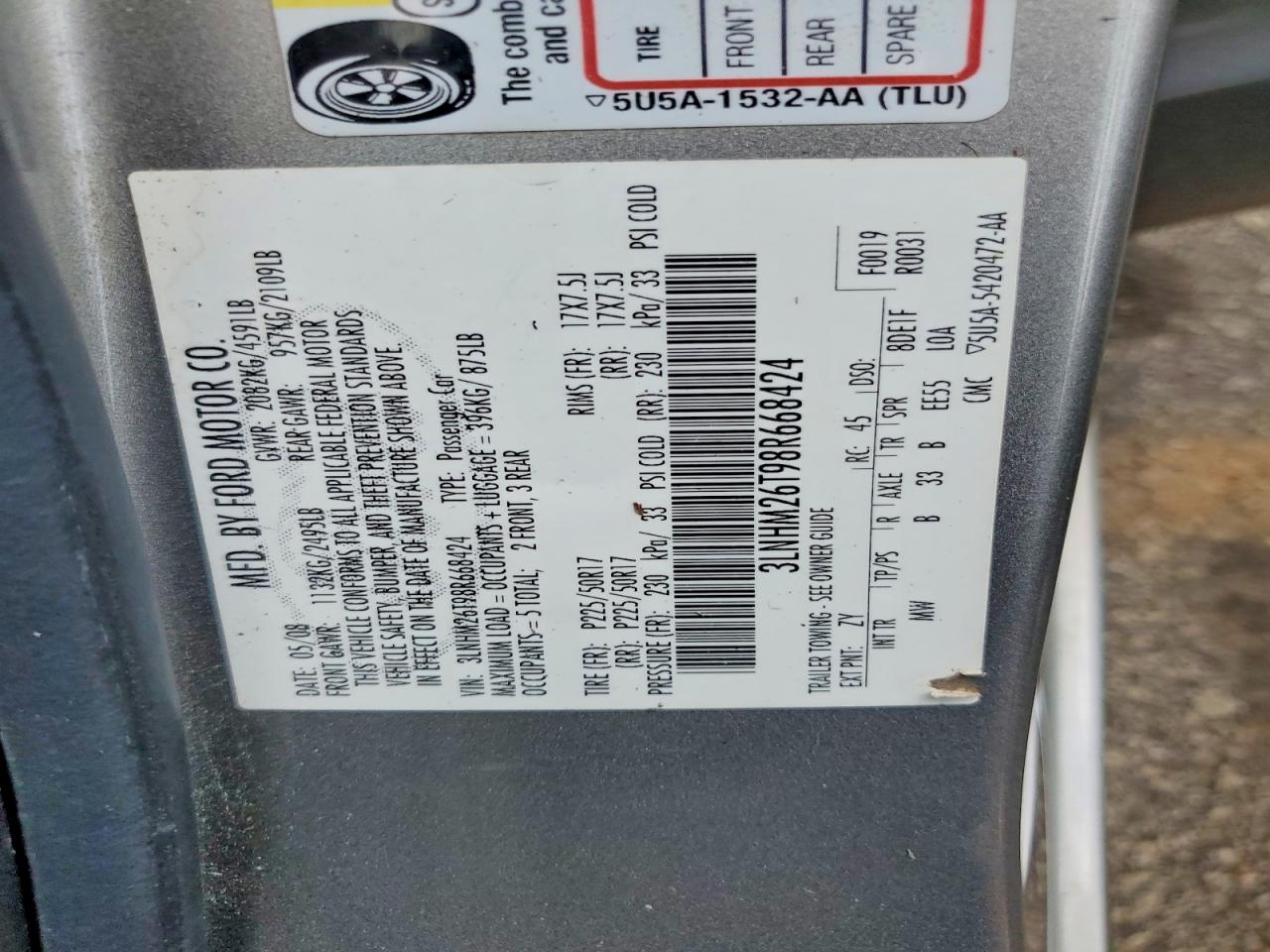 2008 Lincoln Mkz Silver vin: 3LNHM26T98R668424