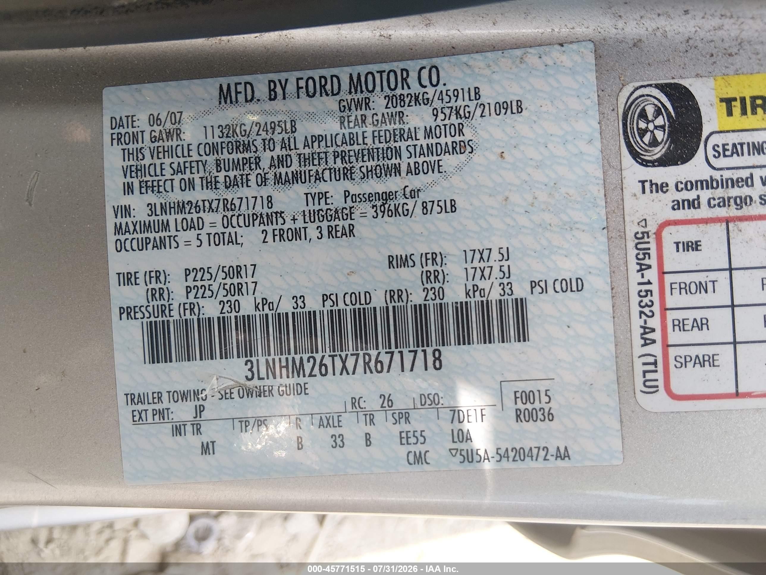 2007 Lincoln Mkz   Silver vin: 3LNHM26TX7R671718