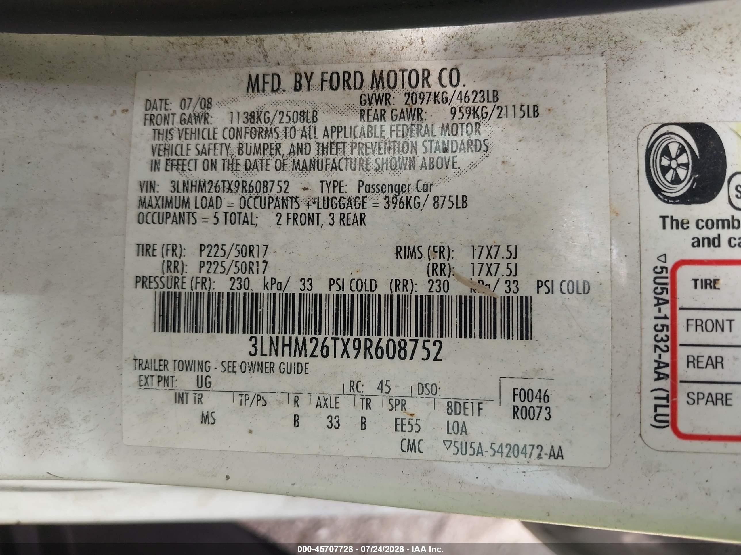2009 Lincoln Mkz   Белый vin: 3LNHM26TX9R608752