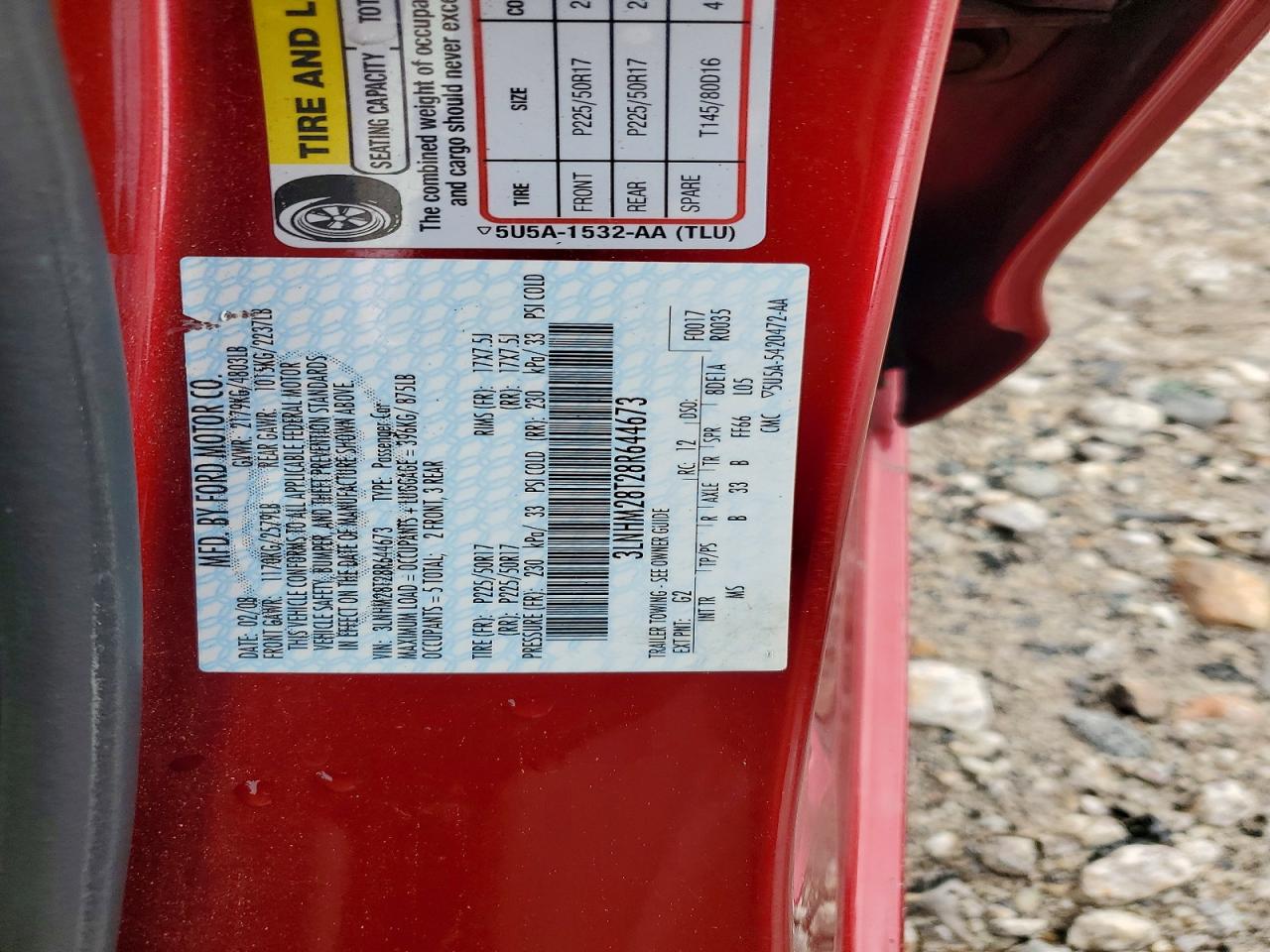 2008 Lincoln Mkz Red vin: 3LNHM28T28R644673