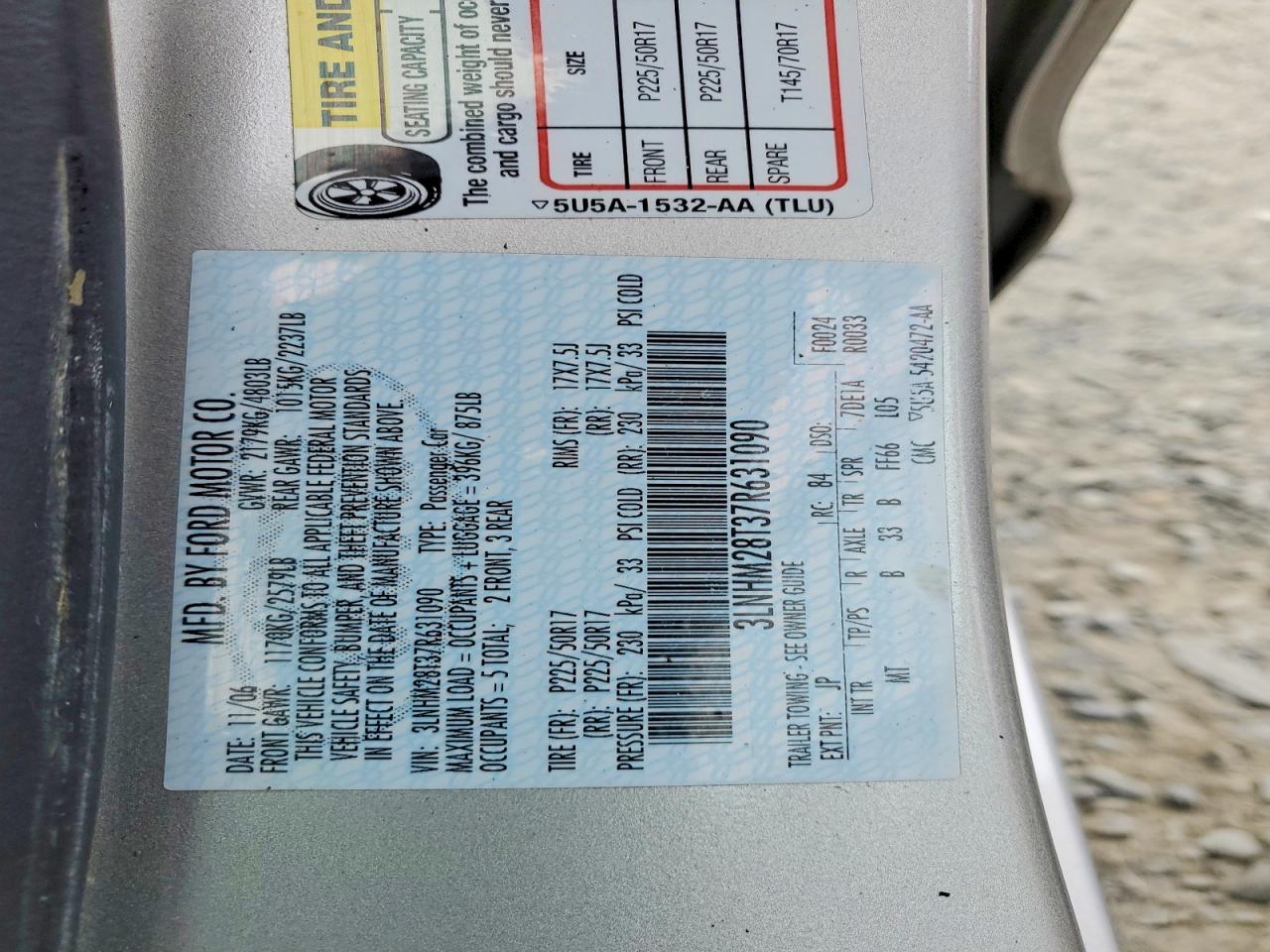 2007 Lincoln Mkz Silver vin: 3LNHM28T37R631090