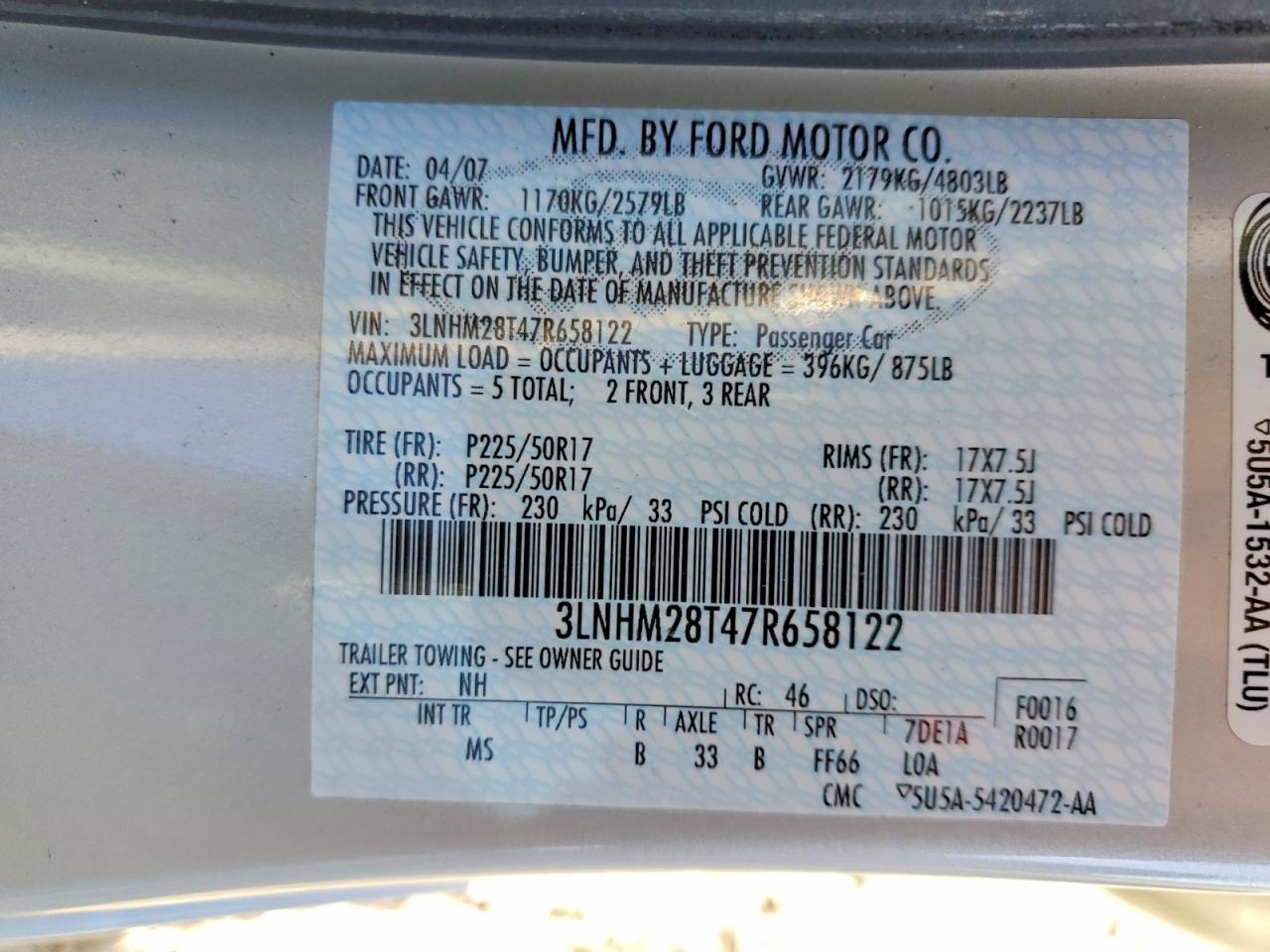 2007 Lincoln Mkz Beige vin: 3LNHM28T47R658122